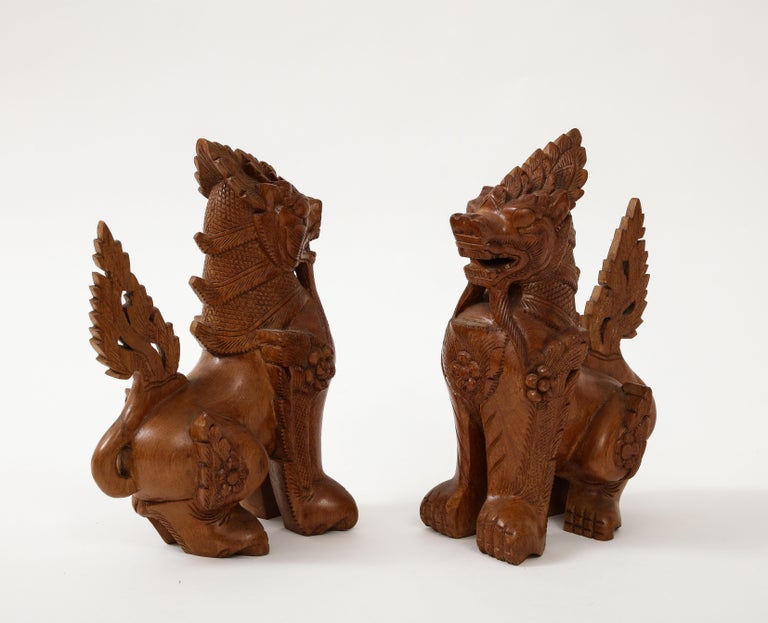 Hand Carved Teak Temple Guards, Foo Dogs For Sale at 1stDibs