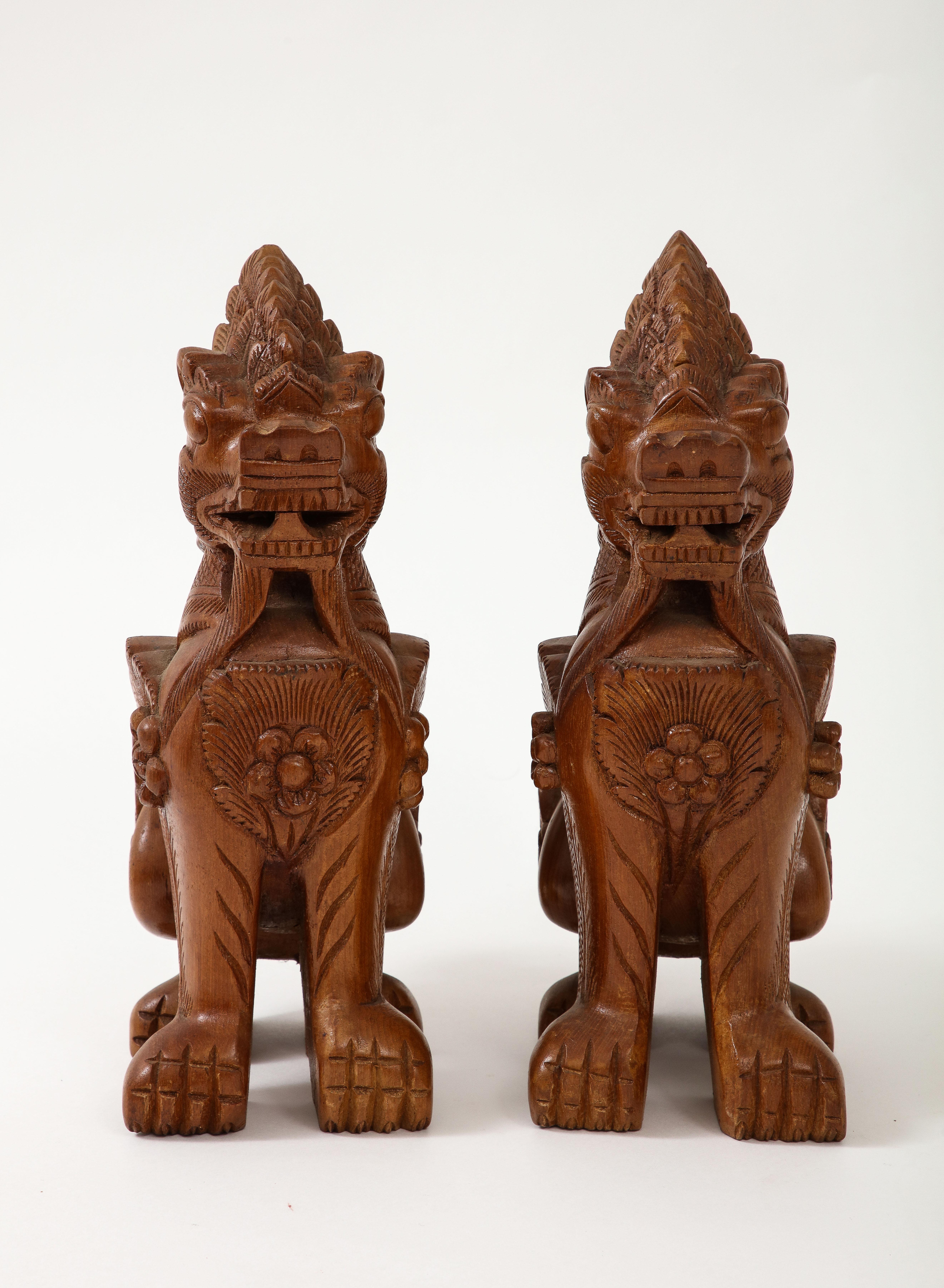 Hand-Carved Hand Carved Teak Temple Guards, Foo Dogs For Sale