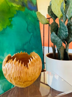 Hand-Carved Teak Wood Bowl, Organic Modern Design, Wabi-Sabi Style