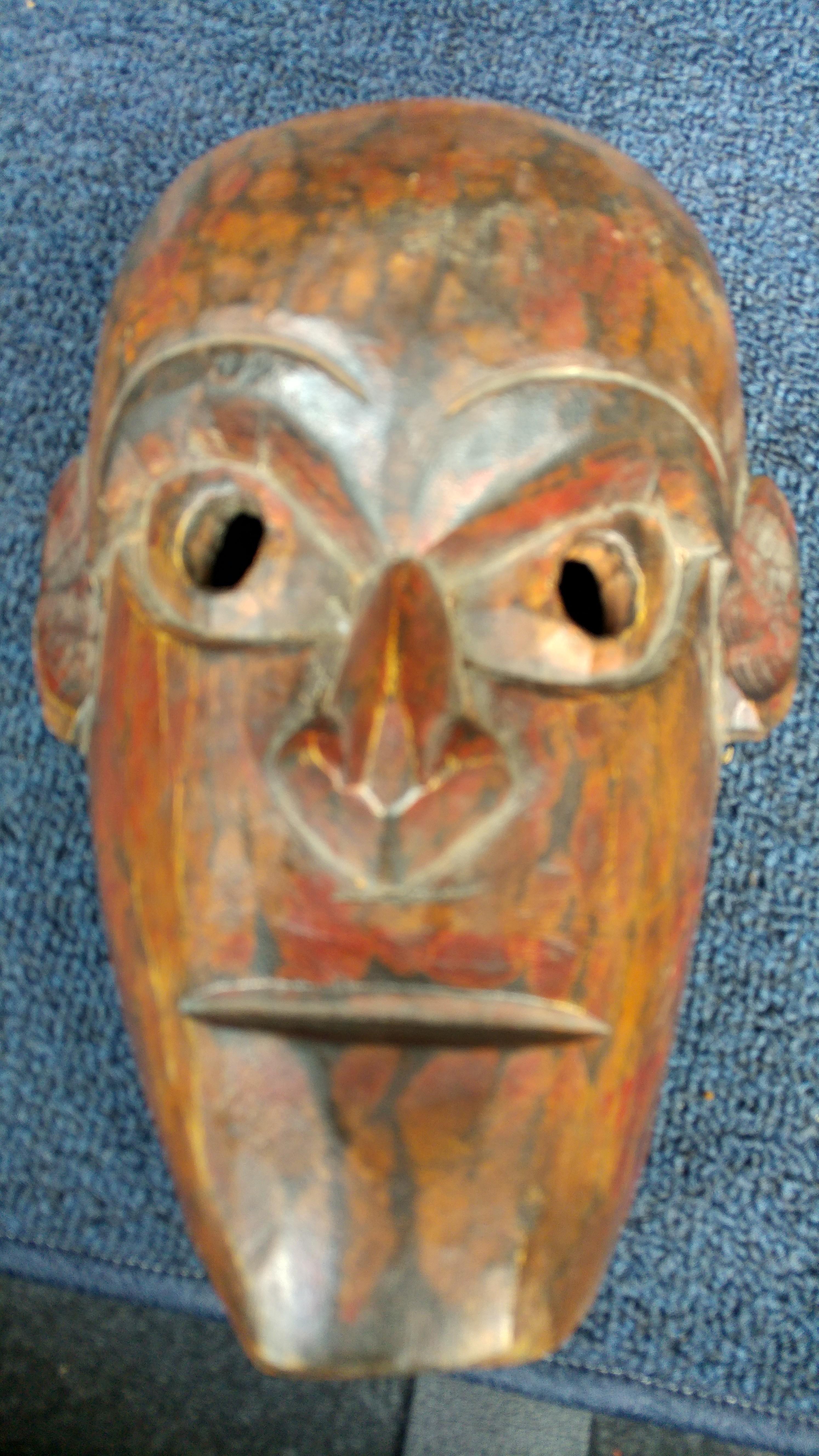 Hand Carved Teak Wood Mask In Good Condition In Houston, TX