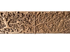 Hand-Carved Teak Wood Sculpture Panel Depicting Dayak Mythology