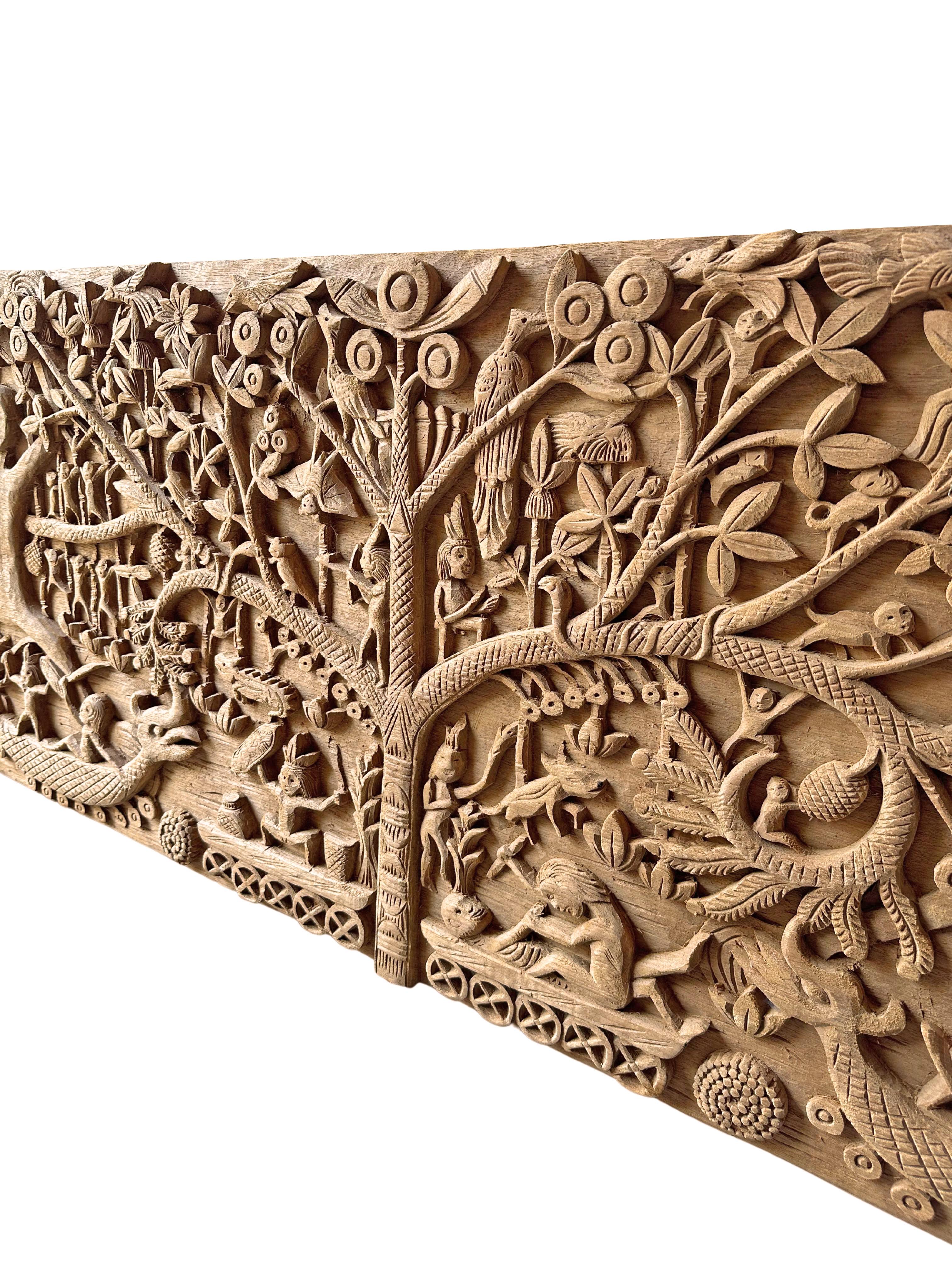Hand-Carved Teak Wood Sculpture Panel Depicting Dayak Mythology For Sale 2