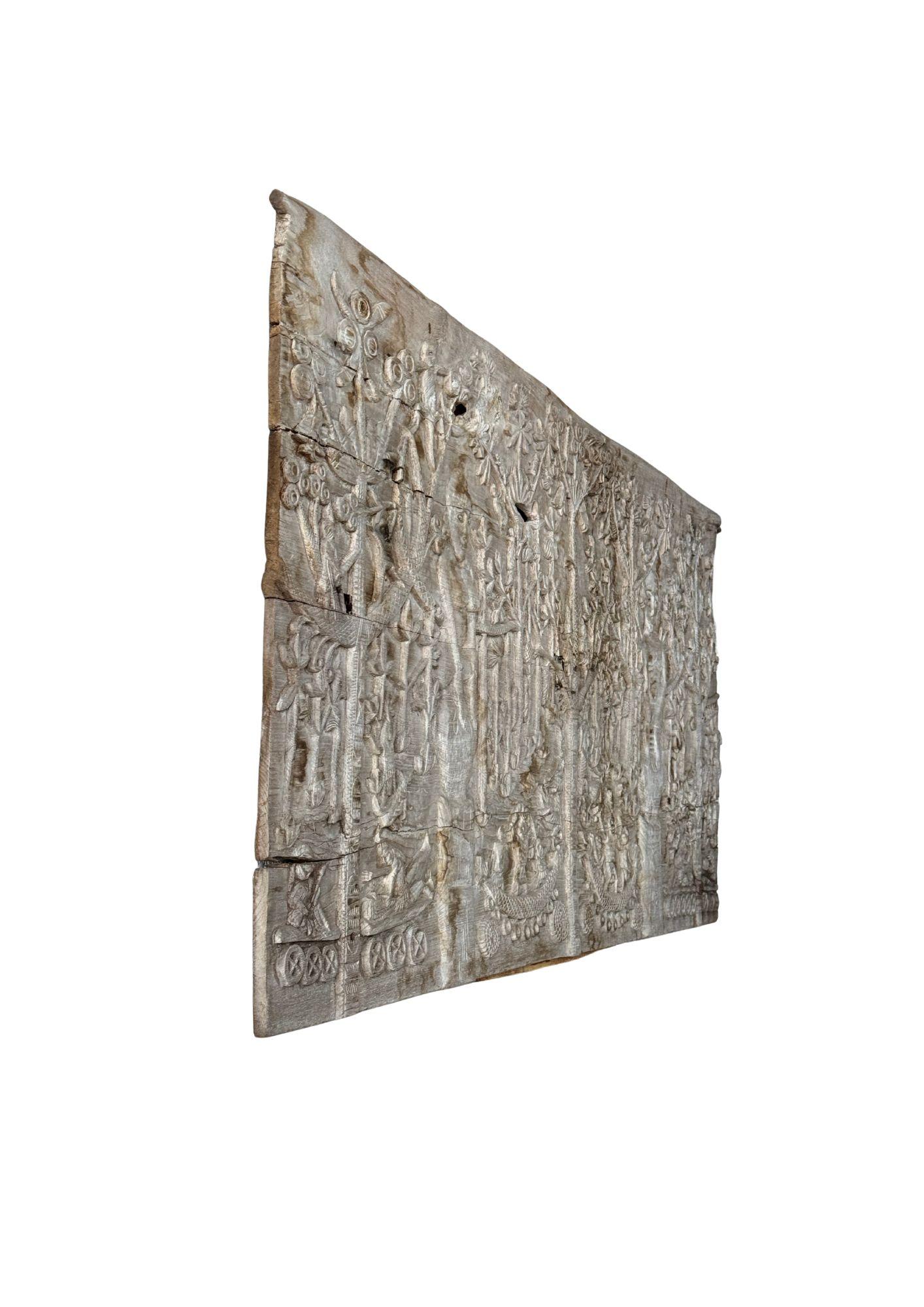 Hand-Carved Teak Wood Sculpture Panel Depicting Dayak Mythology For Sale 2