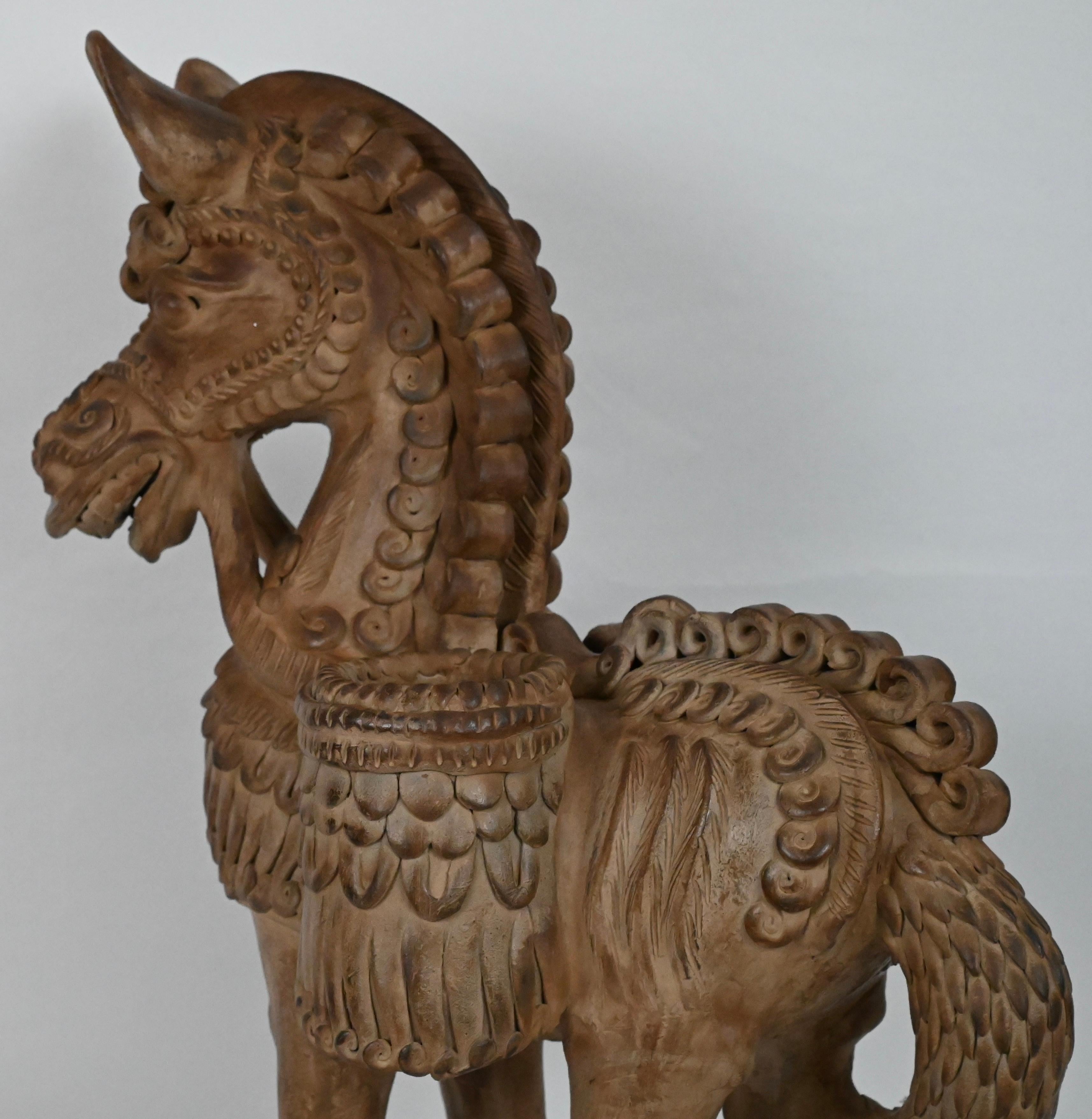 Hand Carved Terracotta Horse Sculpture by Ugo Zaccagnini For Sale 6
