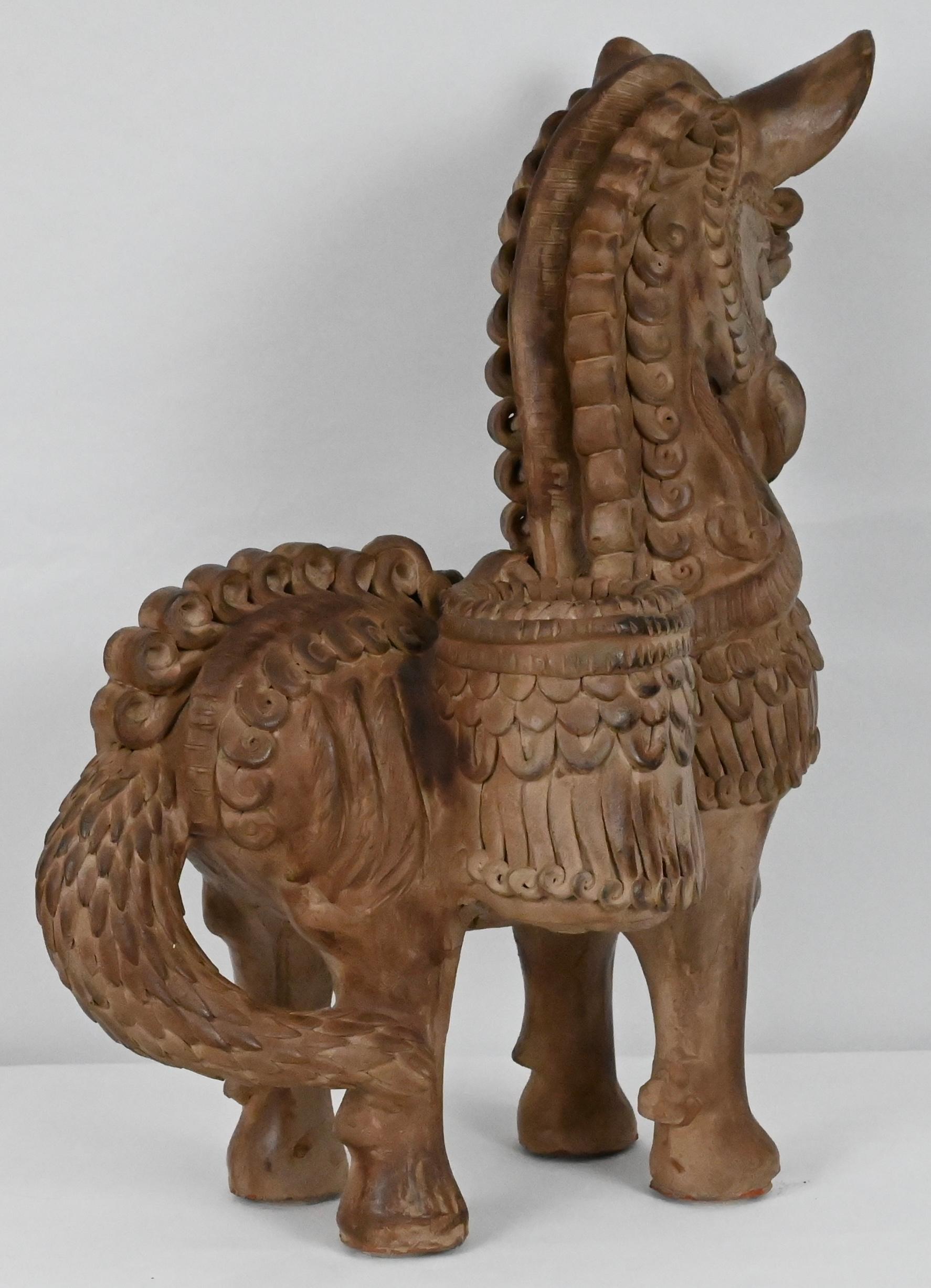 Italian Hand Carved Terracotta Horse Sculpture by Ugo Zaccagnini For Sale