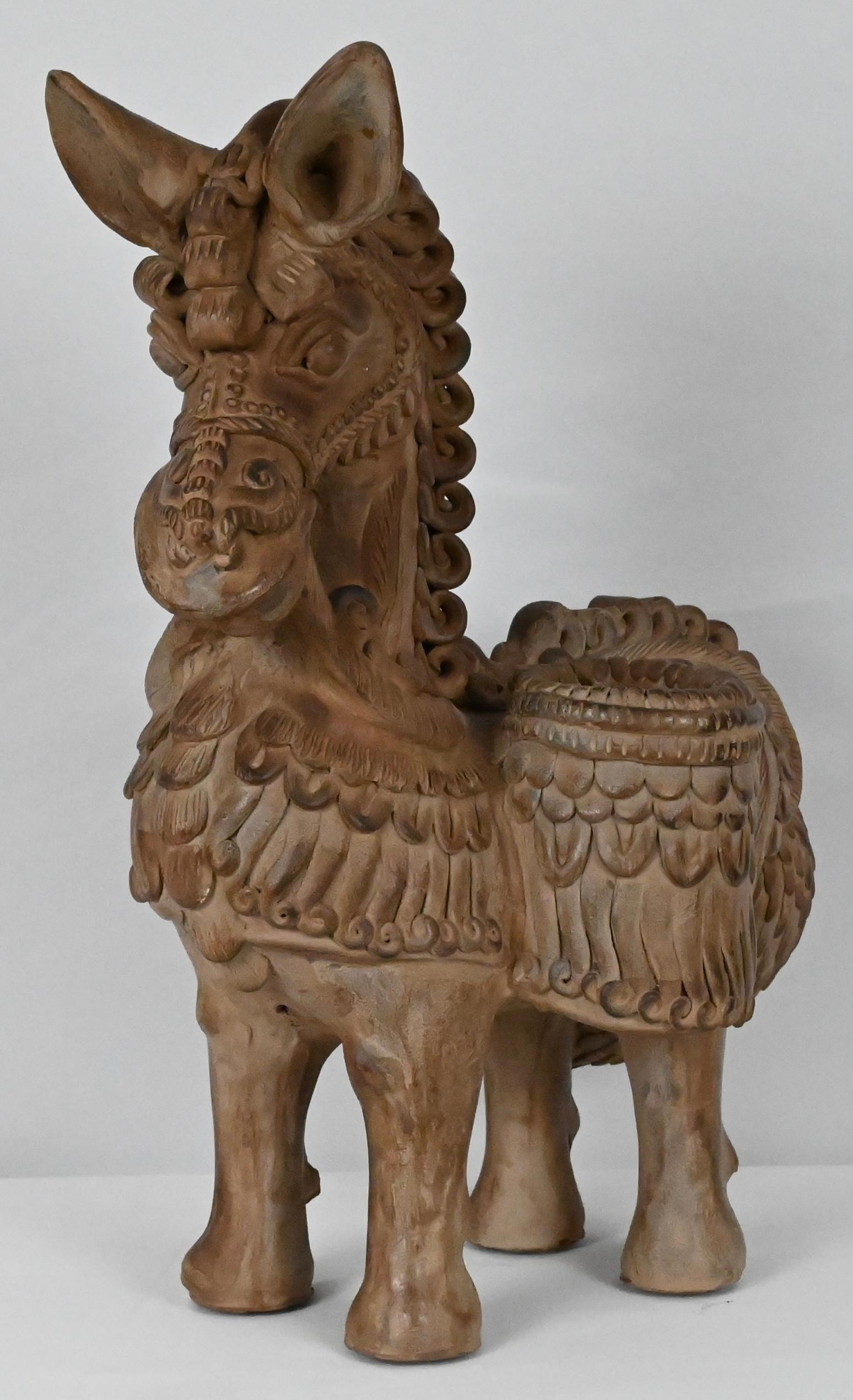 20th Century Hand Carved Terracotta Horse Sculpture by Ugo Zaccagnini For Sale