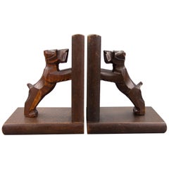 Vintage Hand Carved Terrier Wooden Bookends by Dörsch Oberweid, Germany