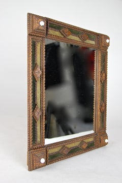 Hand Carved Tramp Art Mirror Basswood, Austria, circa 1870