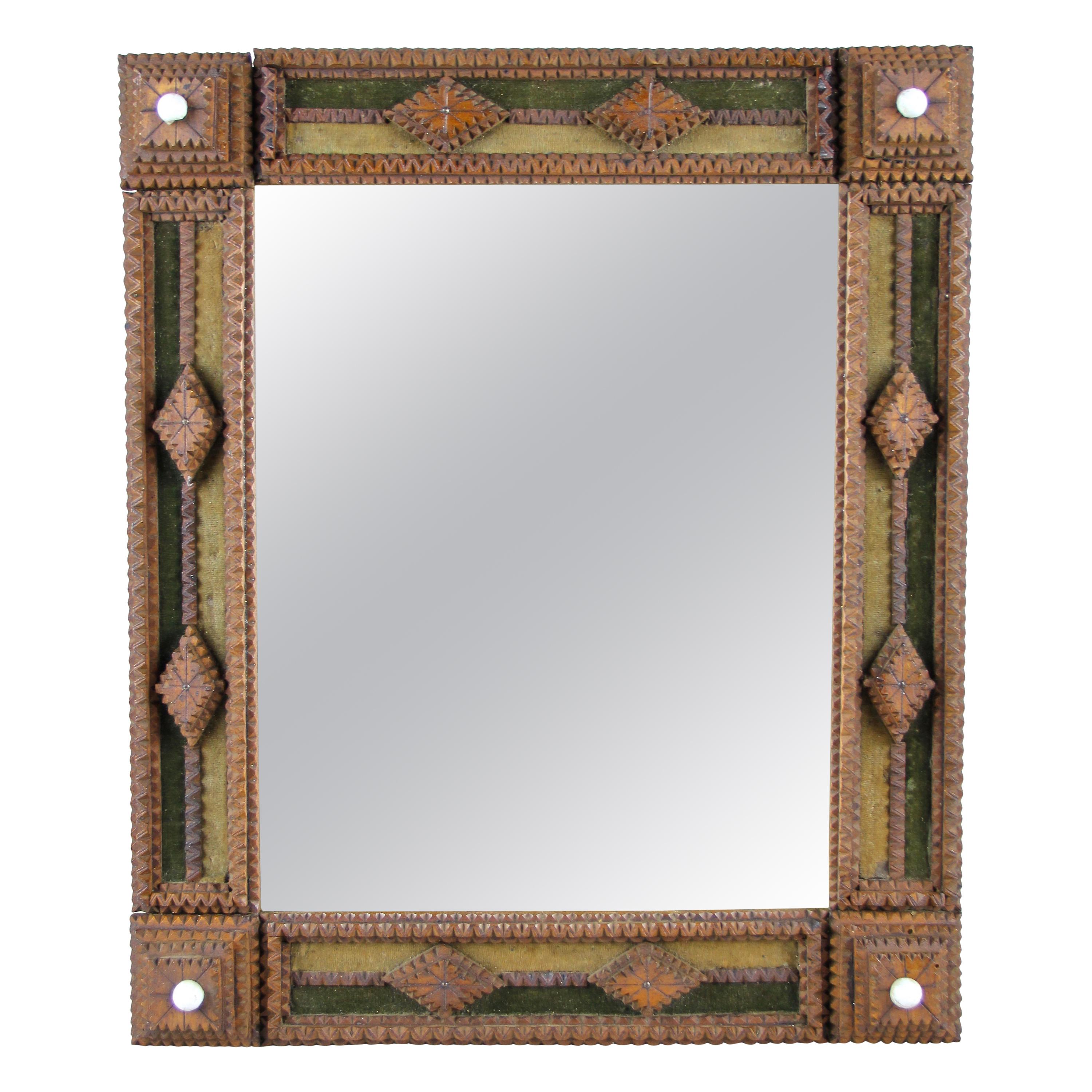 Hand Carved Tramp Art Mirror Basswood, Austria, circa 1870