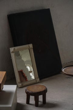 Hand-Carved Tramp Art Style Wall Mirror with White Painted Frame, Early 1900s