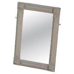 Hand-Carved Tramp Art Style Wall Mirror with White Painted Frame, Early 1900s