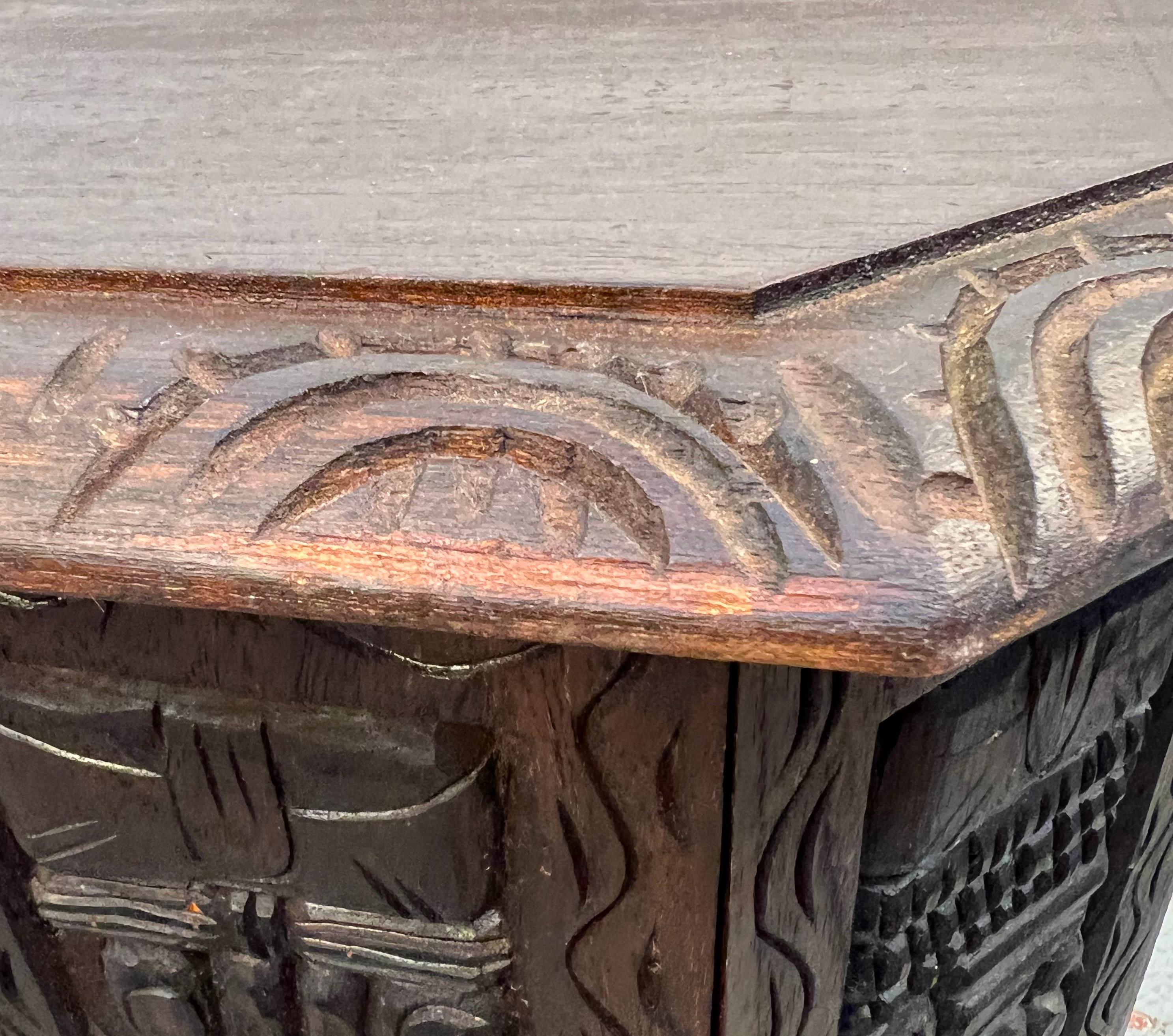 Hand Carved Tribal Octagonal Accent Table For Sale 5