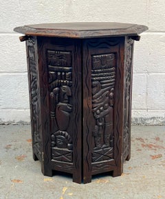 Hand Carved Tribal Octagonal Accent Table