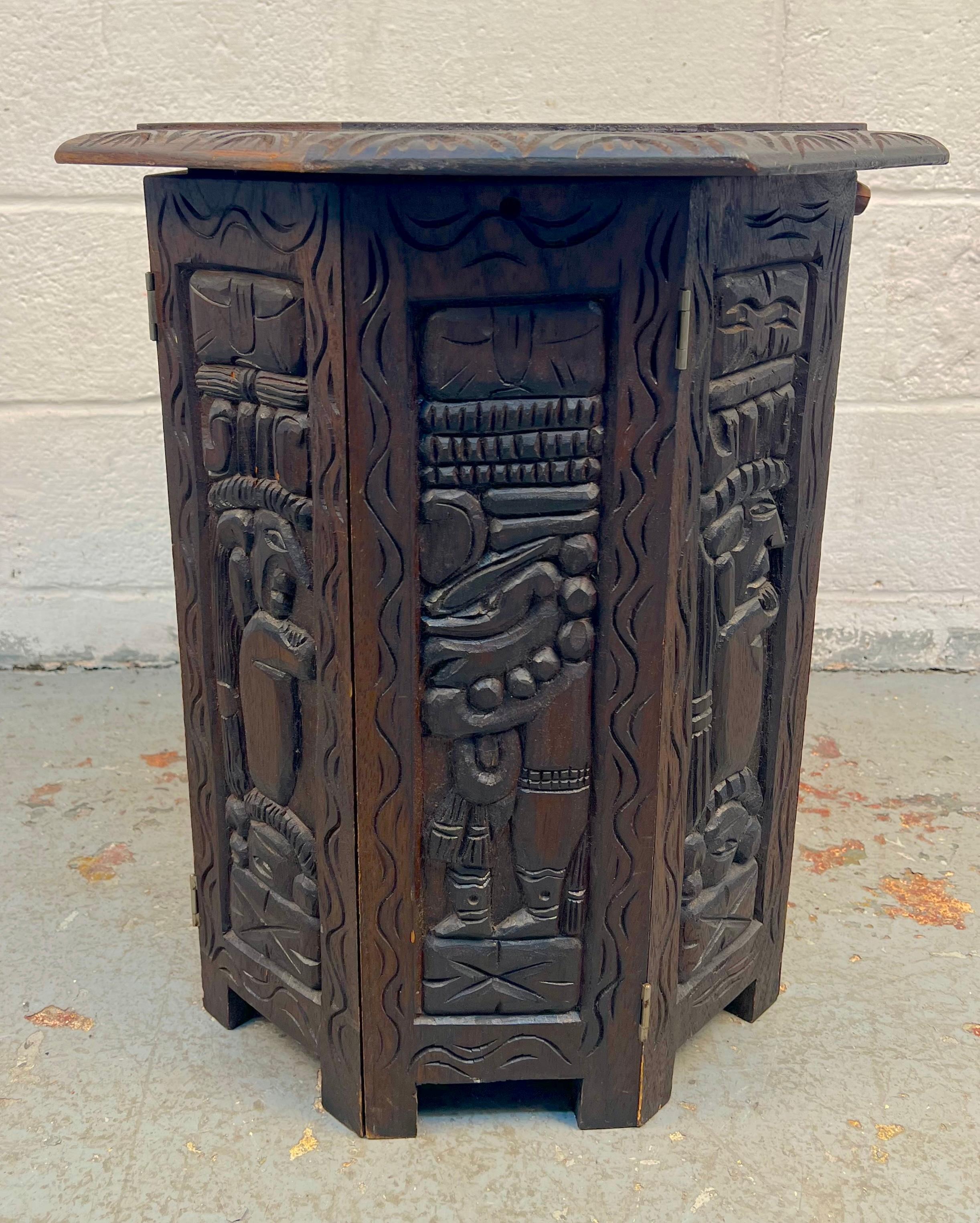 20th Century Hand Carved Tribal Octagonal Accent Table For Sale