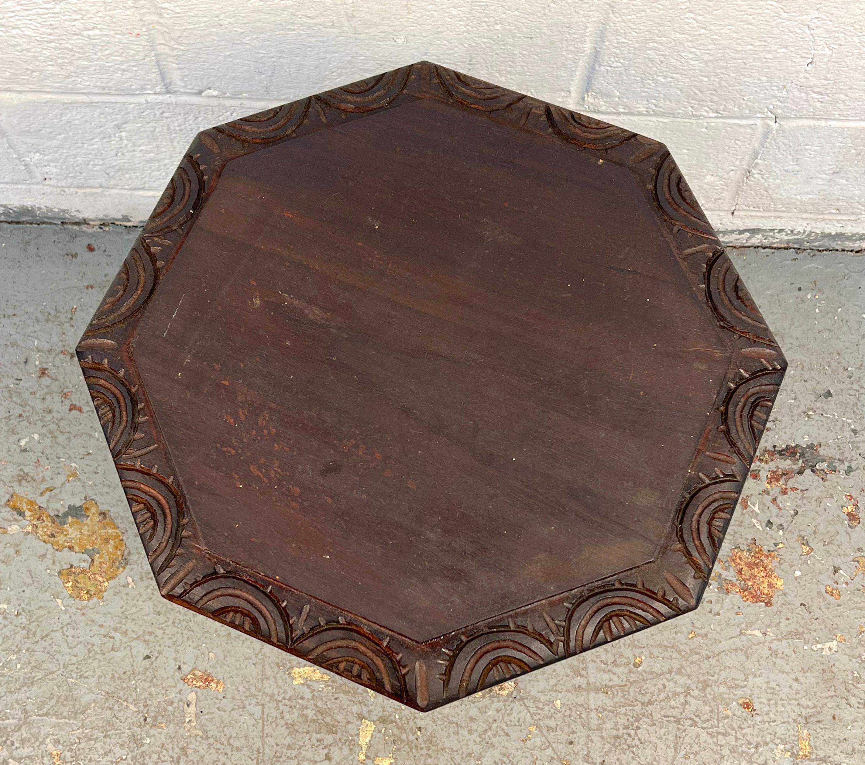 Hand Carved Tribal Octagonal Accent Table For Sale 1