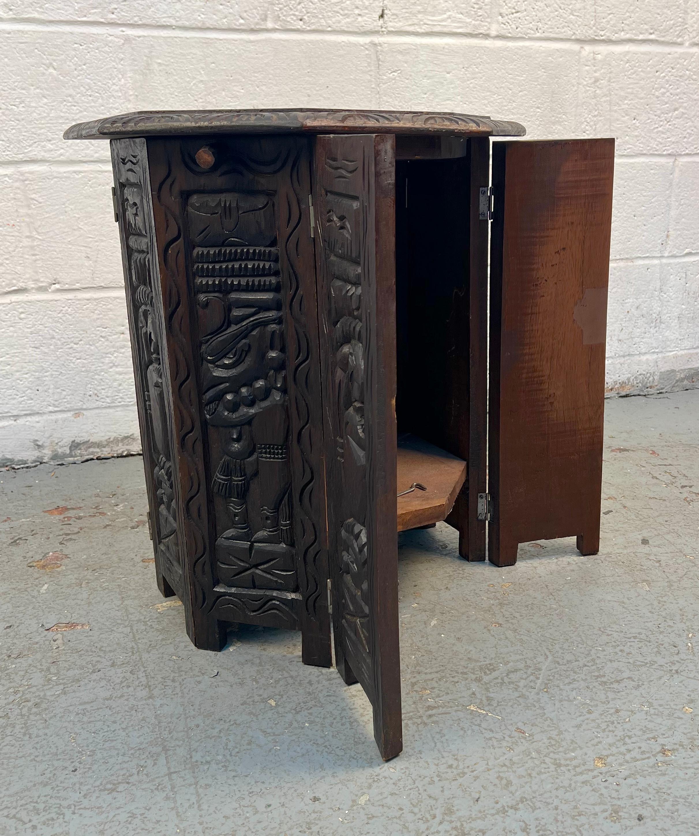 Hand Carved Tribal Octagonal Accent Table For Sale 3