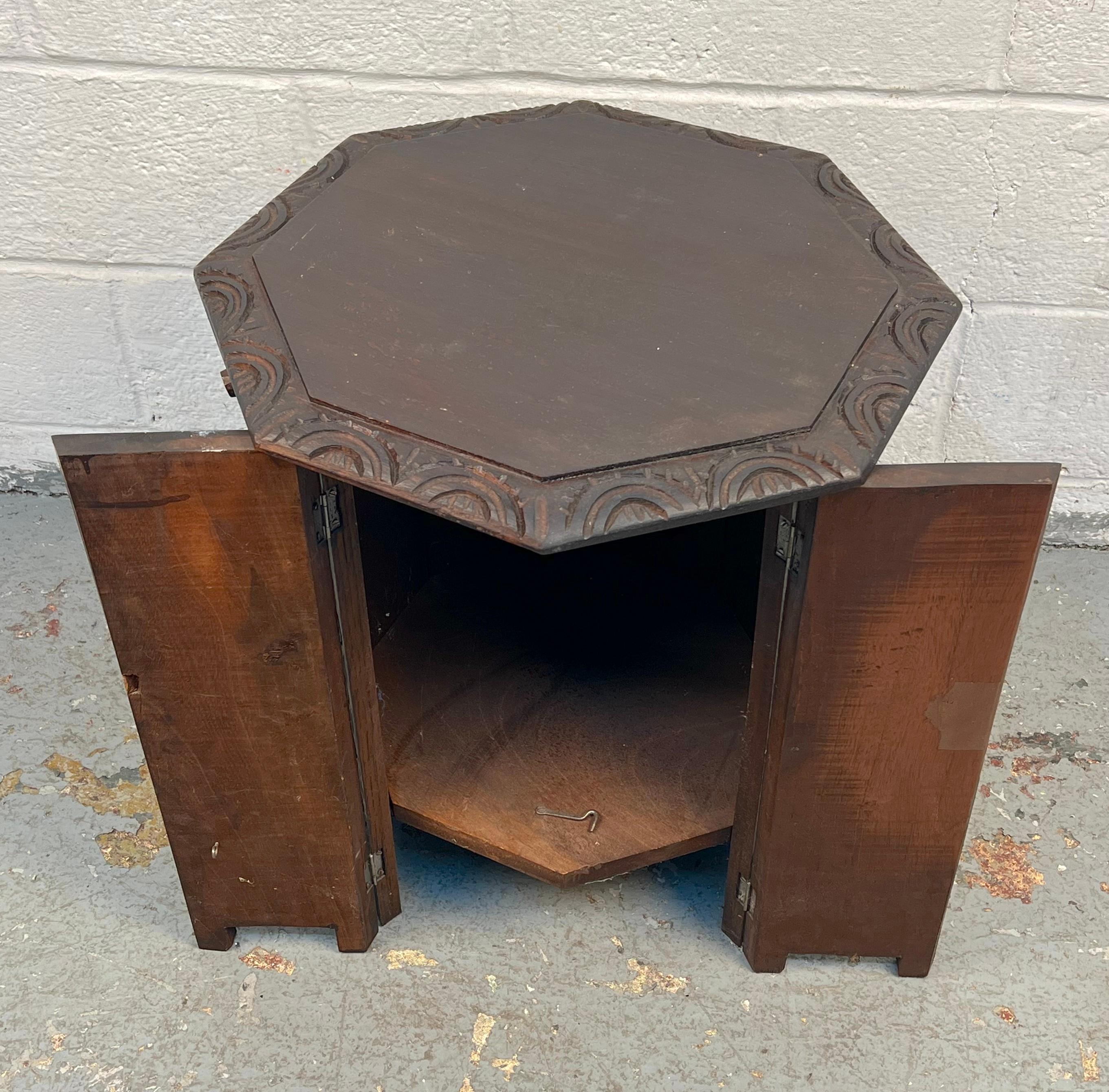 Hand Carved Tribal Octagonal Accent Table For Sale 4