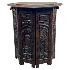 Hand Carved Tribal Octagonal Accent Table