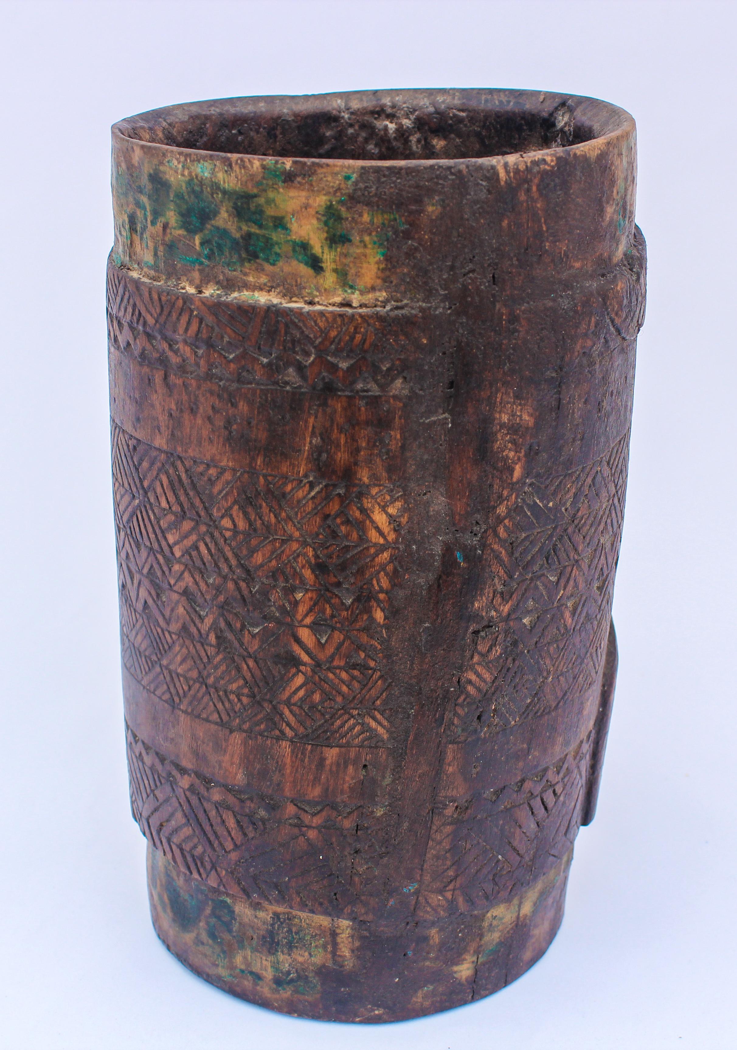 Hand Carved Tribal Wooden Milk Pot from West Nepal 2