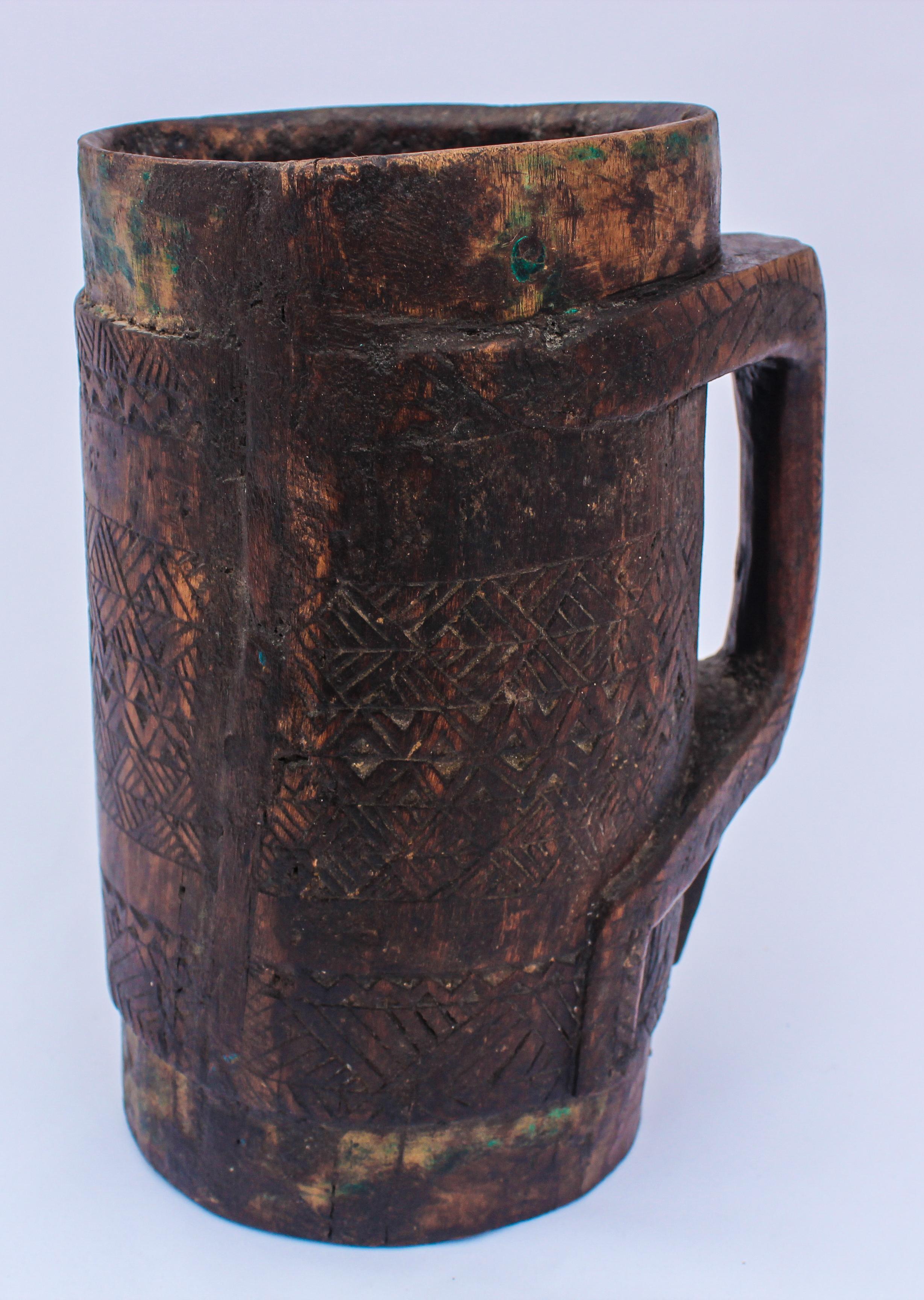 Hand Carved Tribal Wooden Milk Pot from West Nepal 3