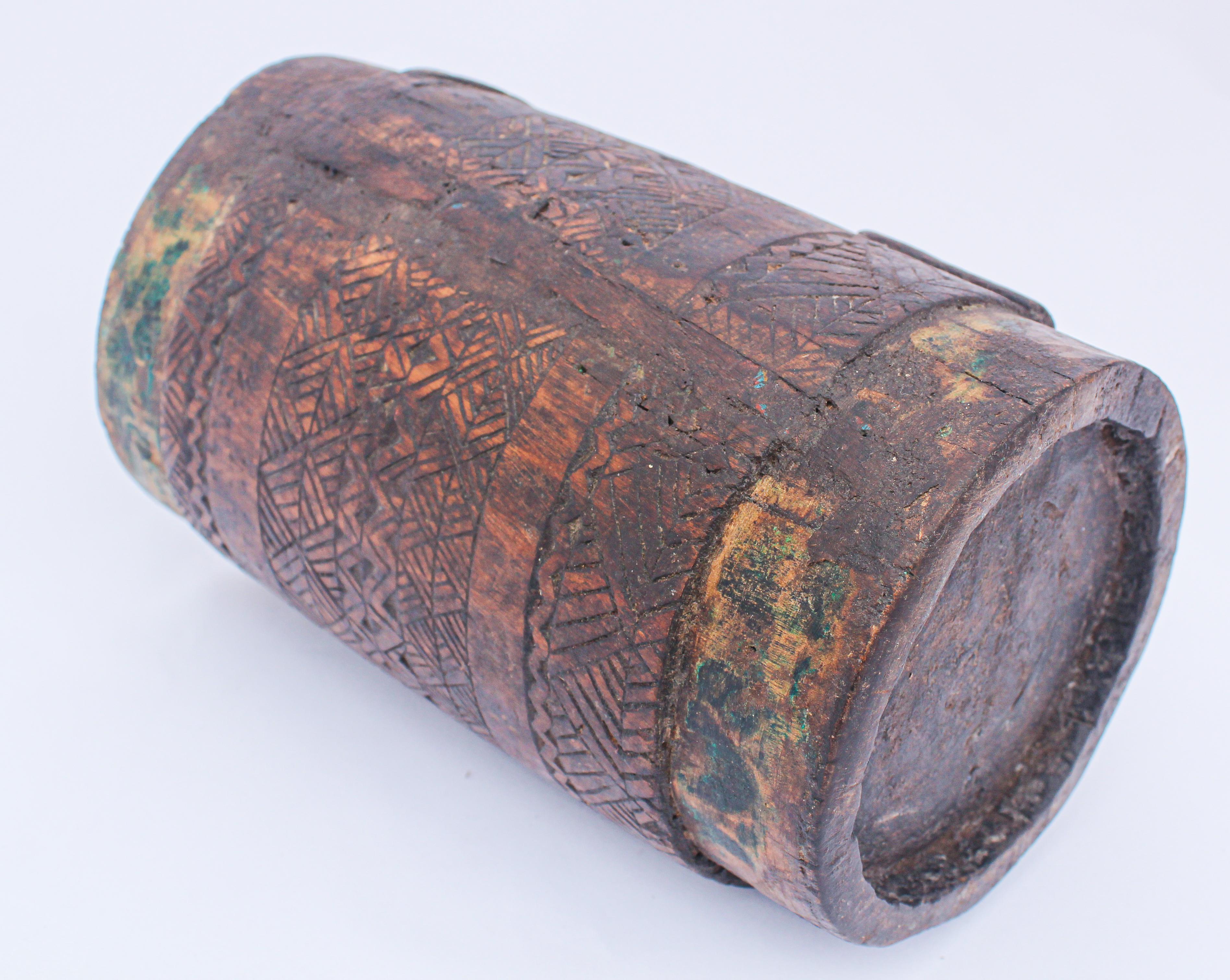 Hand Carved Tribal Wooden Milk Pot from West Nepal 5