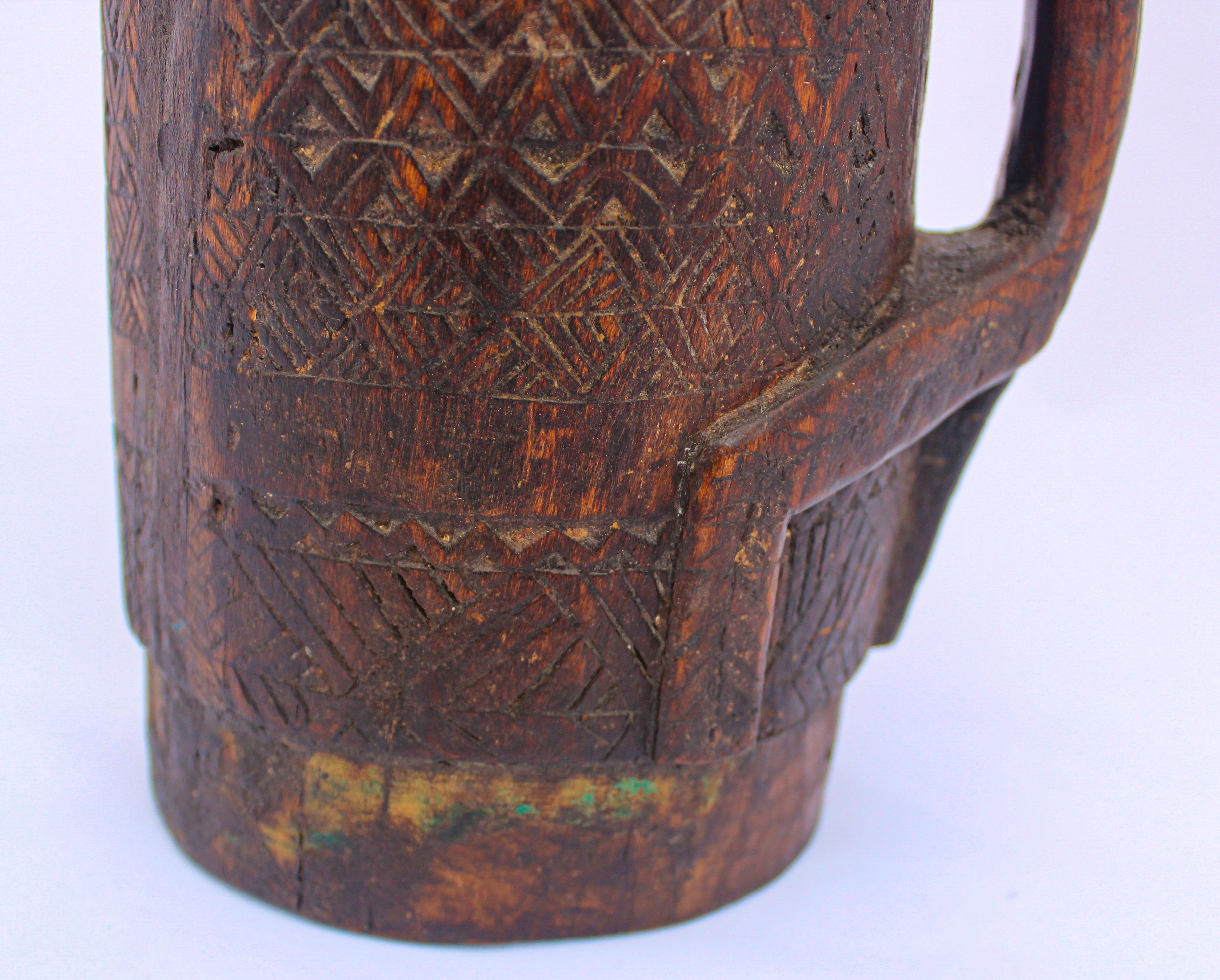 Nepalese Hand Carved Tribal Wooden Milk Pot from West Nepal