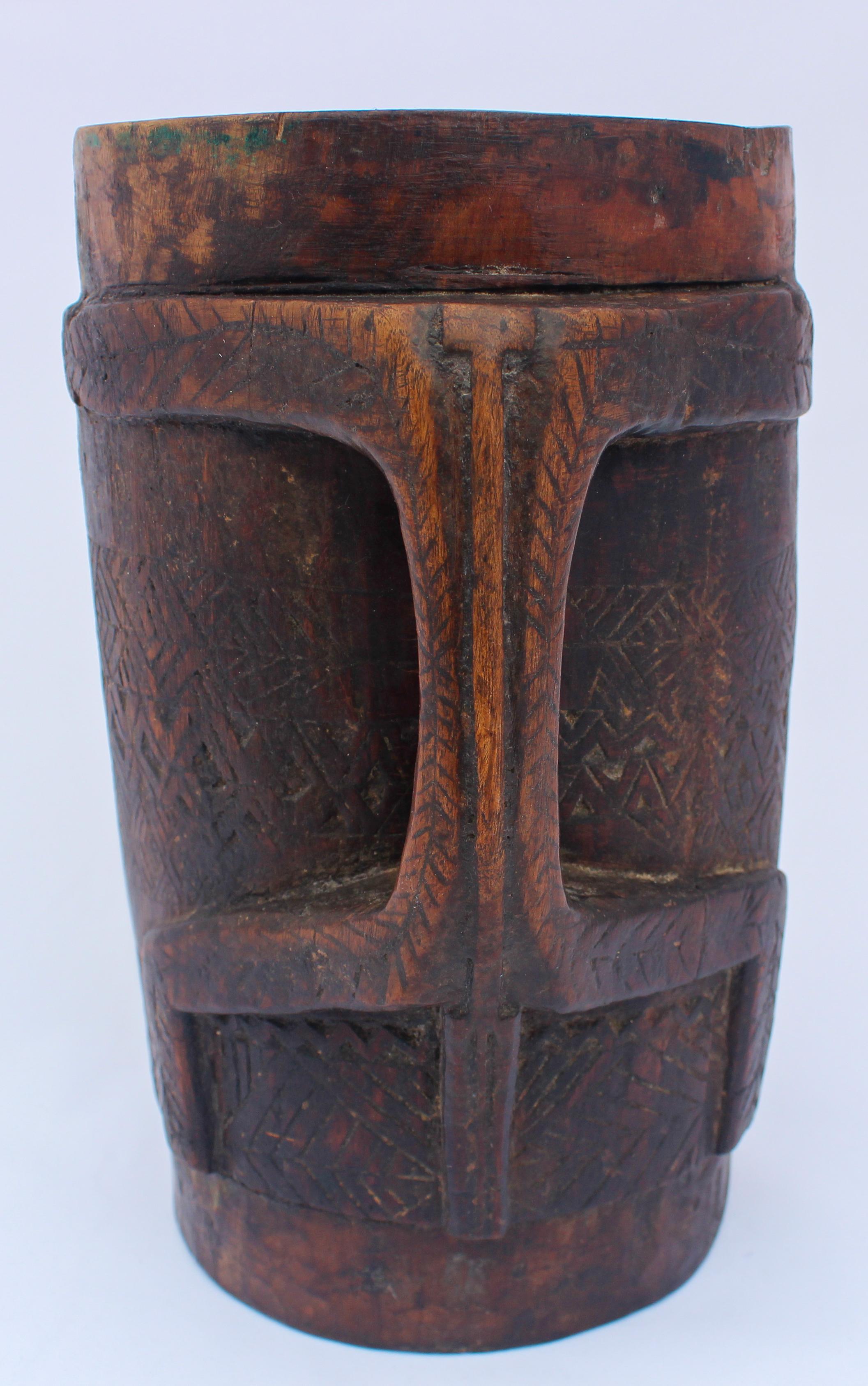 Hand-Carved Hand Carved Tribal Wooden Milk Pot from West Nepal