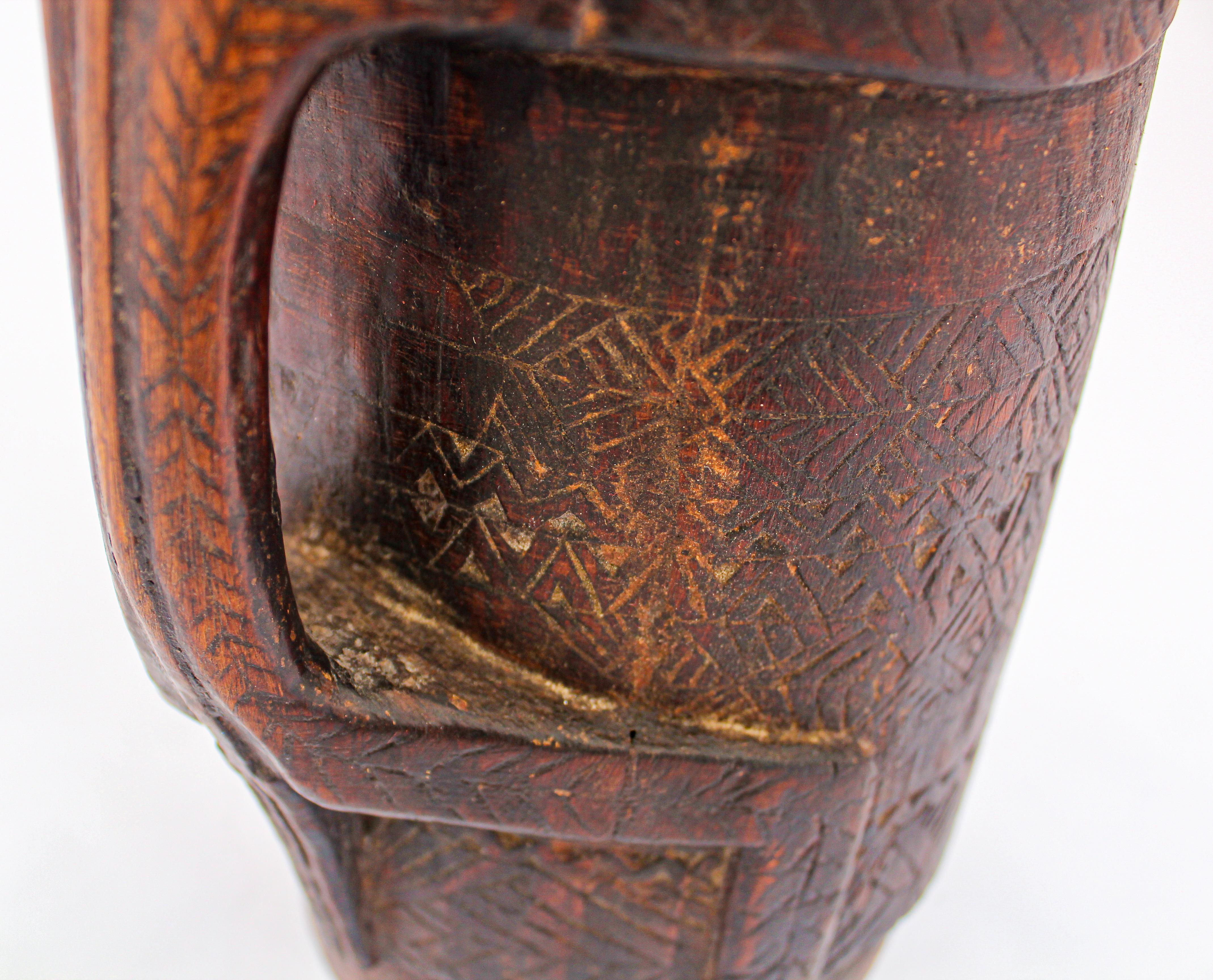 20th Century Hand Carved Tribal Wooden Milk Pot from West Nepal