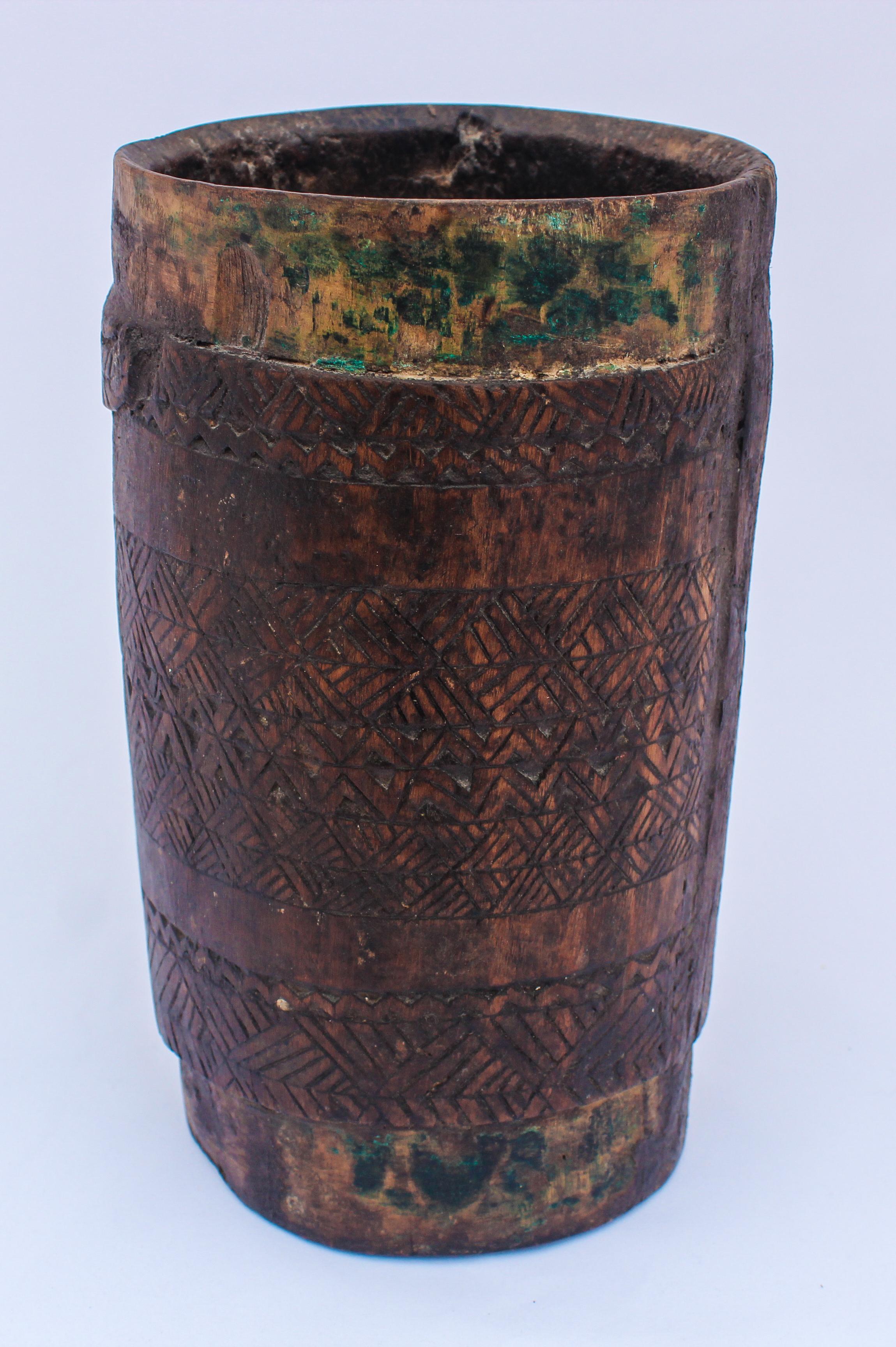 Hand Carved Tribal Wooden Milk Pot from West Nepal 1