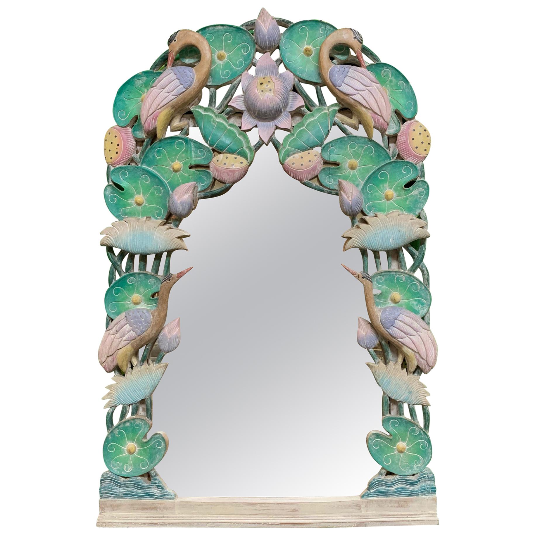 Hand Carved Tropical Bird Mirror