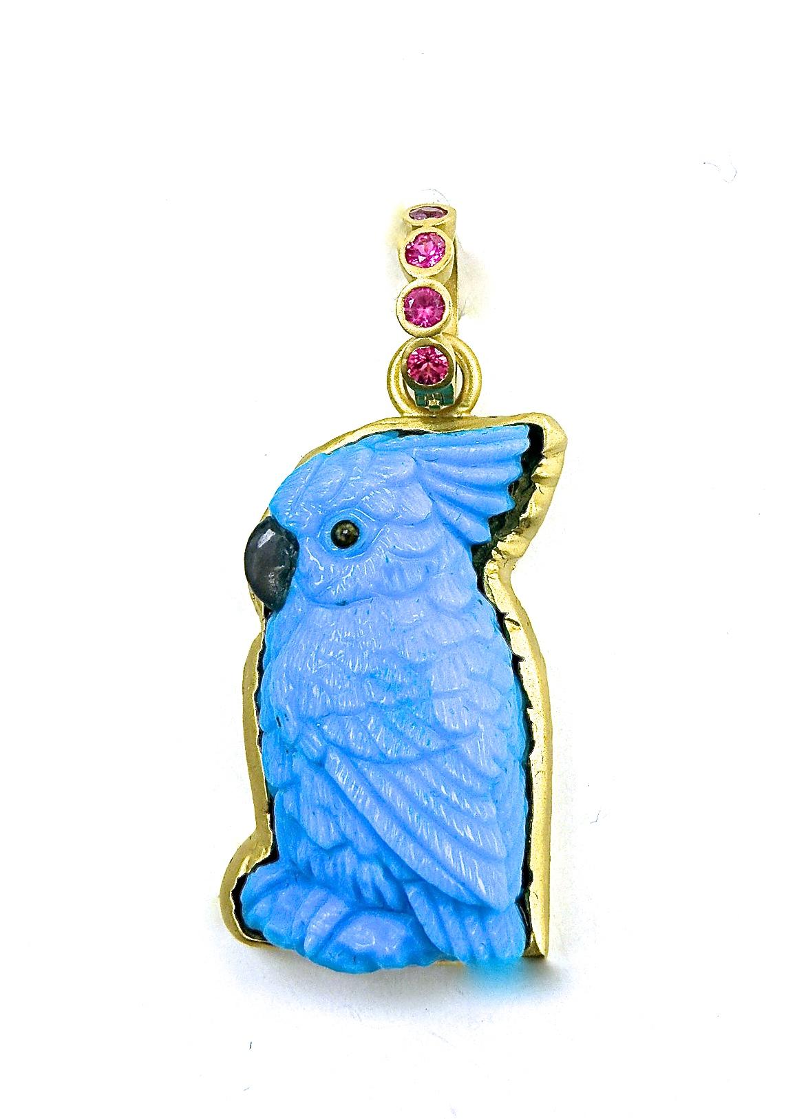 Hand-Carved Turquoise Gold Parrot 1