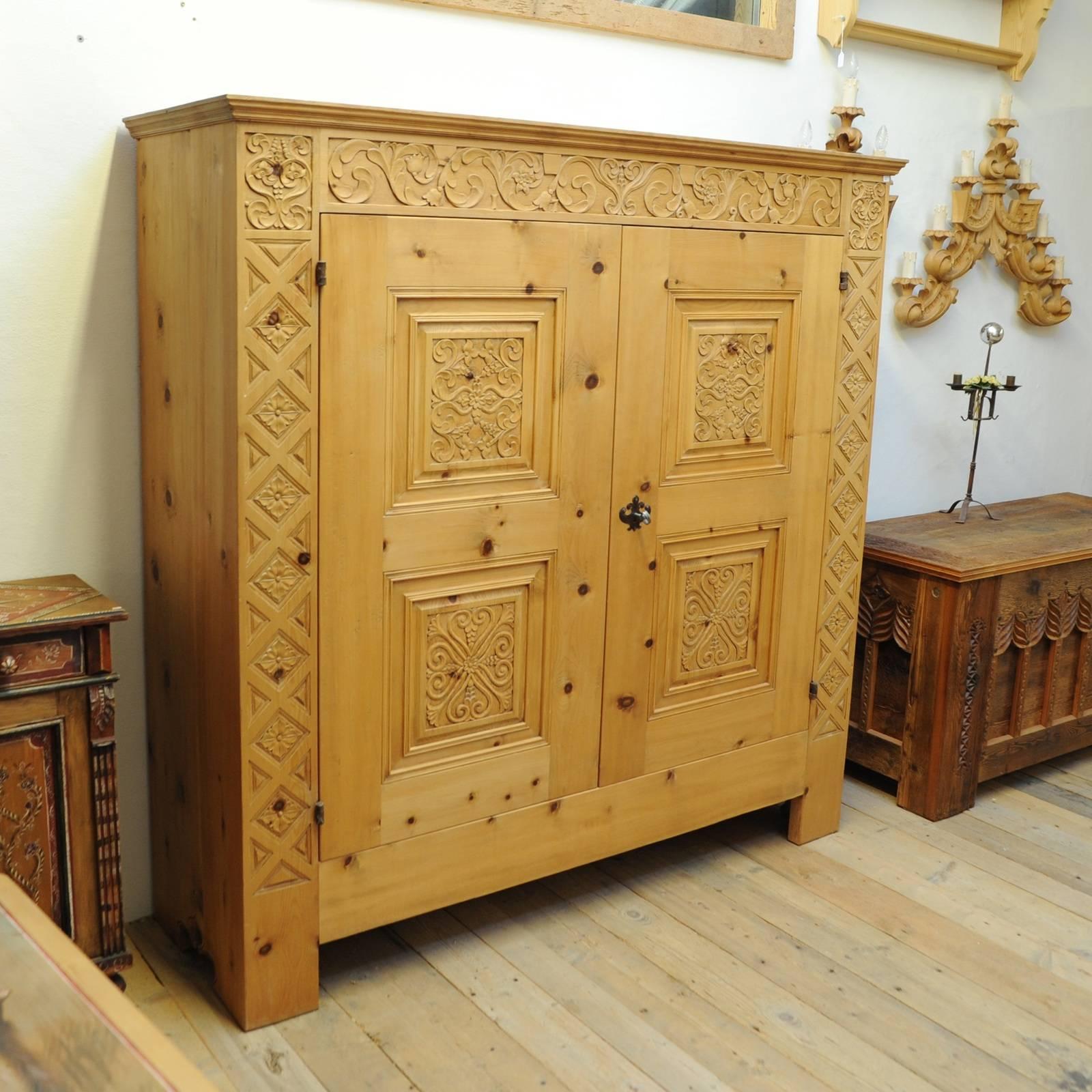 Contemporary Hand Carved Two-Door Cabinet For Sale