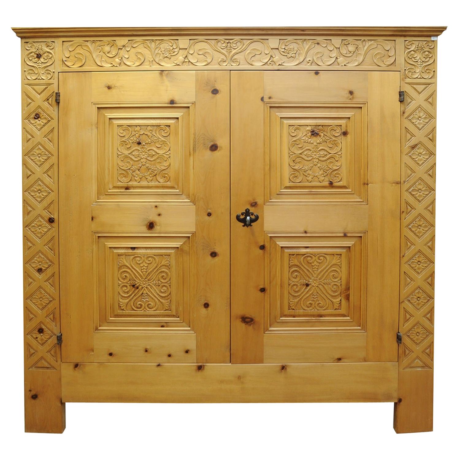 Hand Carved Two-Door Cabinet For Sale