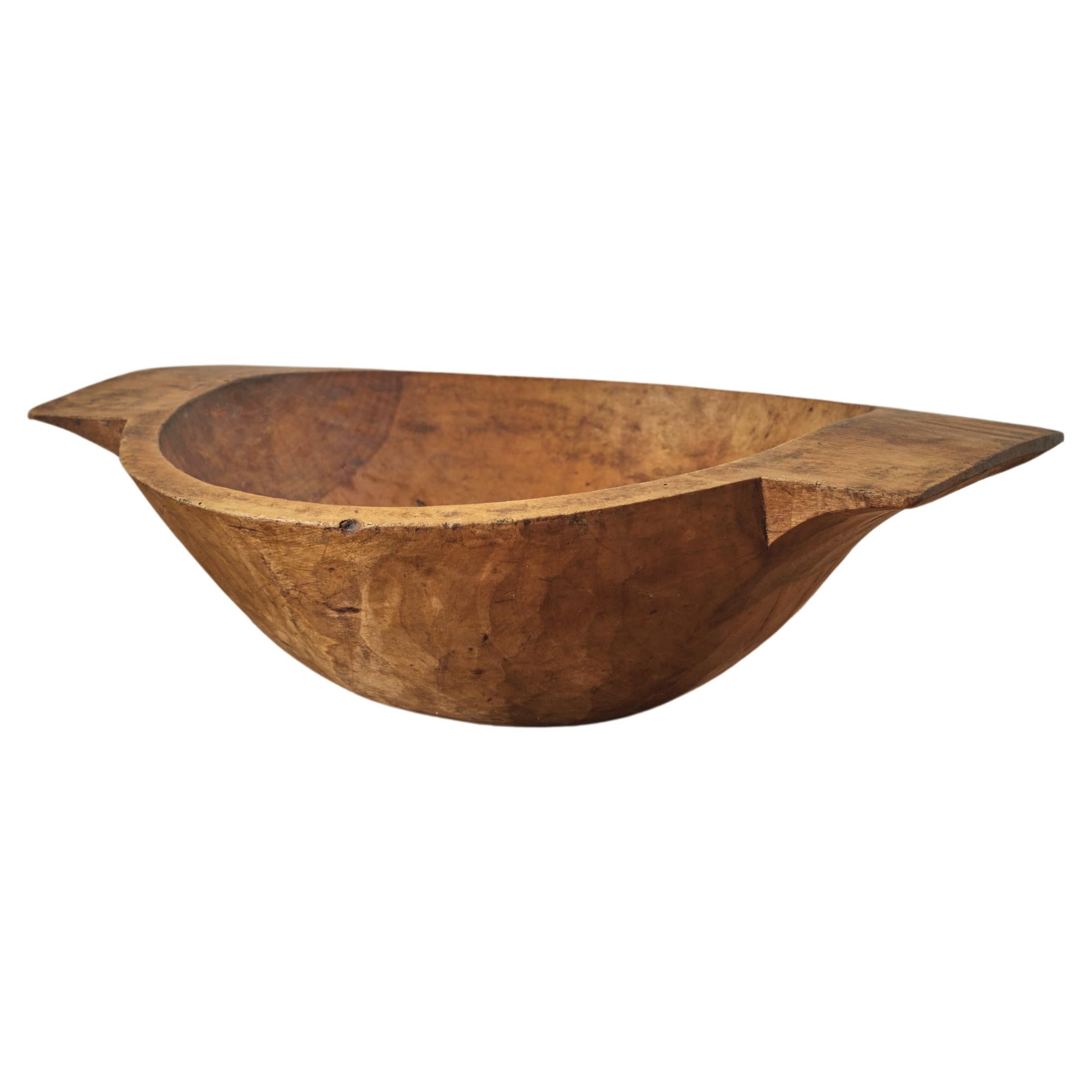 Hand Carved Two Handle Dough Bowl For Sale