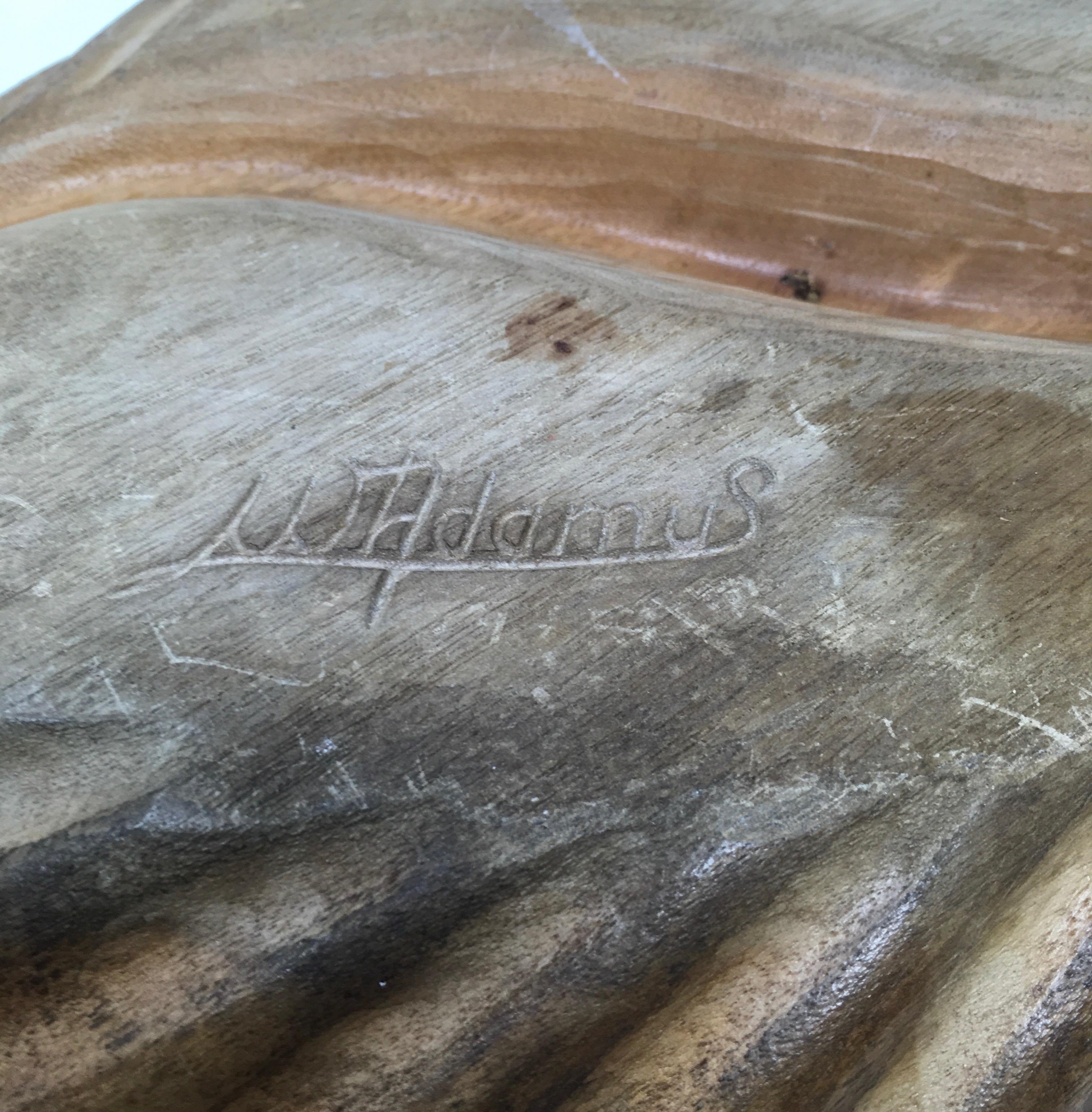 Hand Carved Two Leaf Wooden Bowl 2