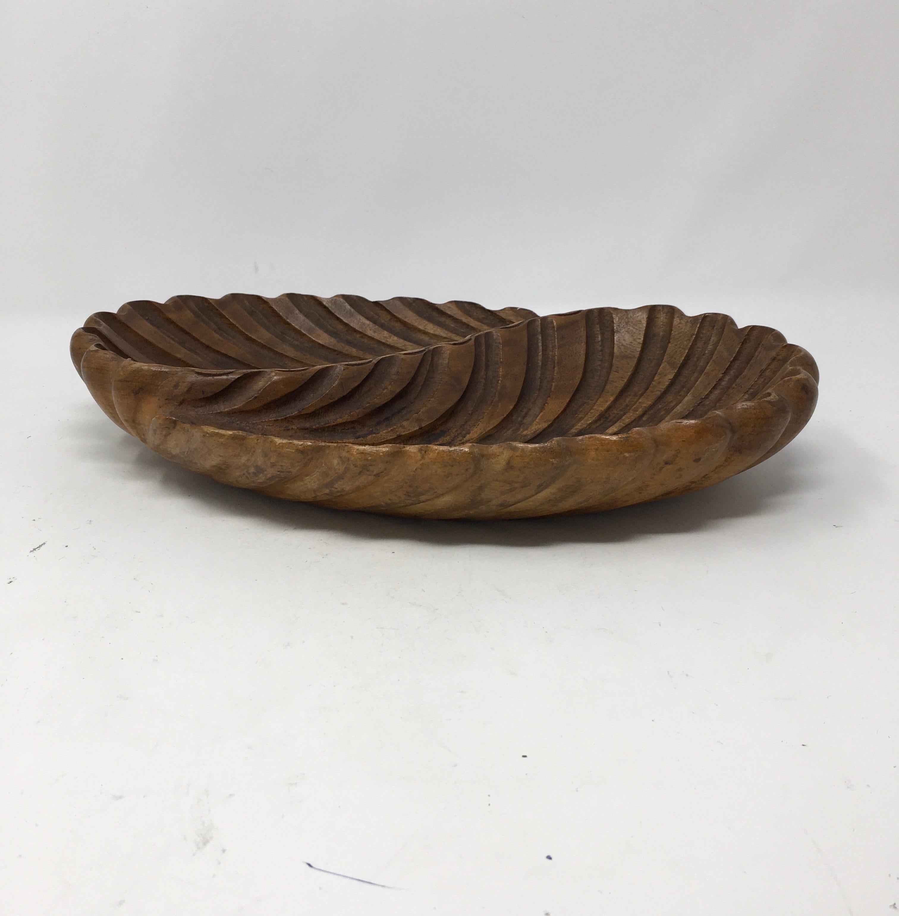 Hand Carved Two Leaf Wooden Bowl 3