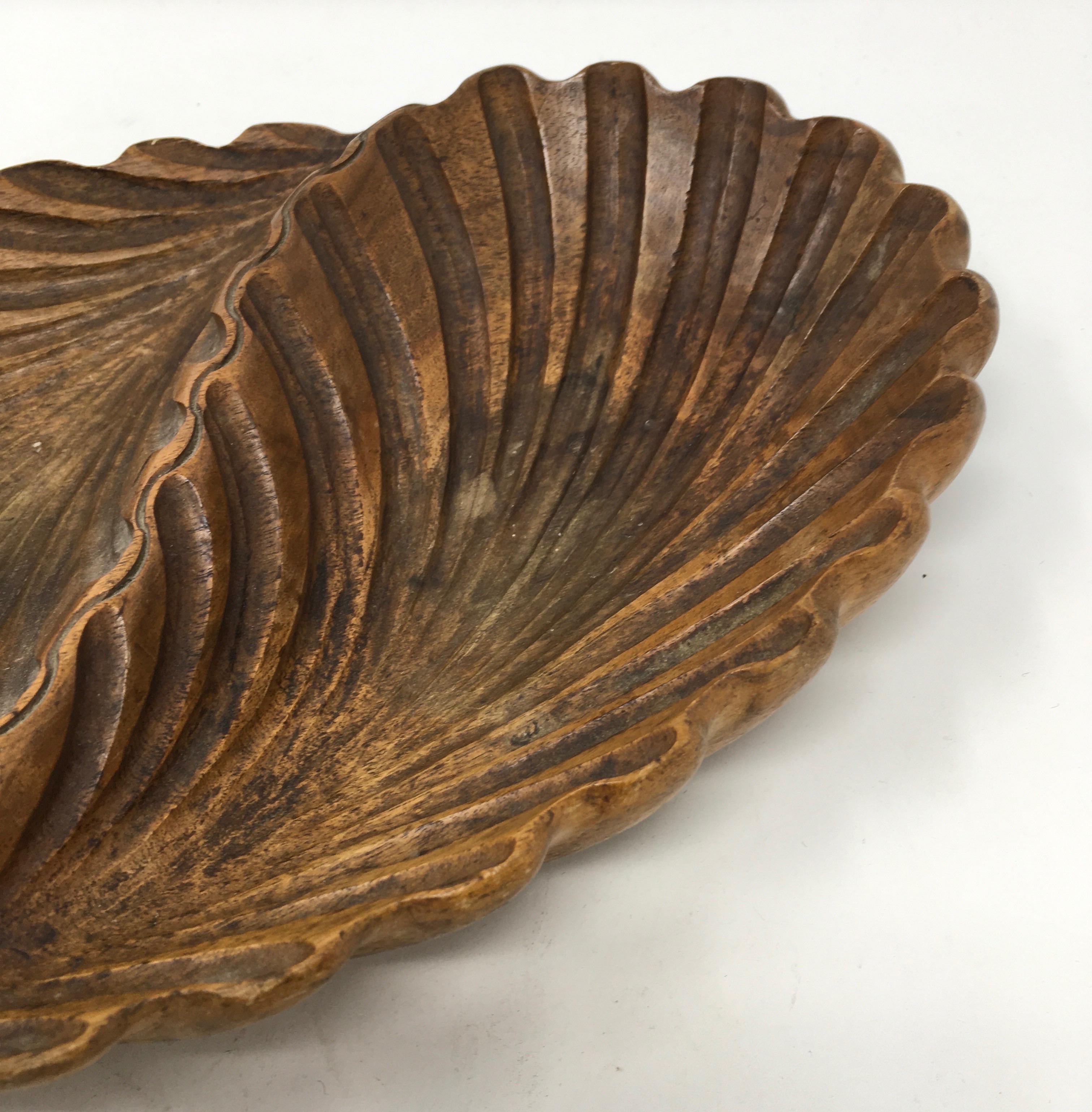 Hand-Carved Hand Carved Two Leaf Wooden Bowl