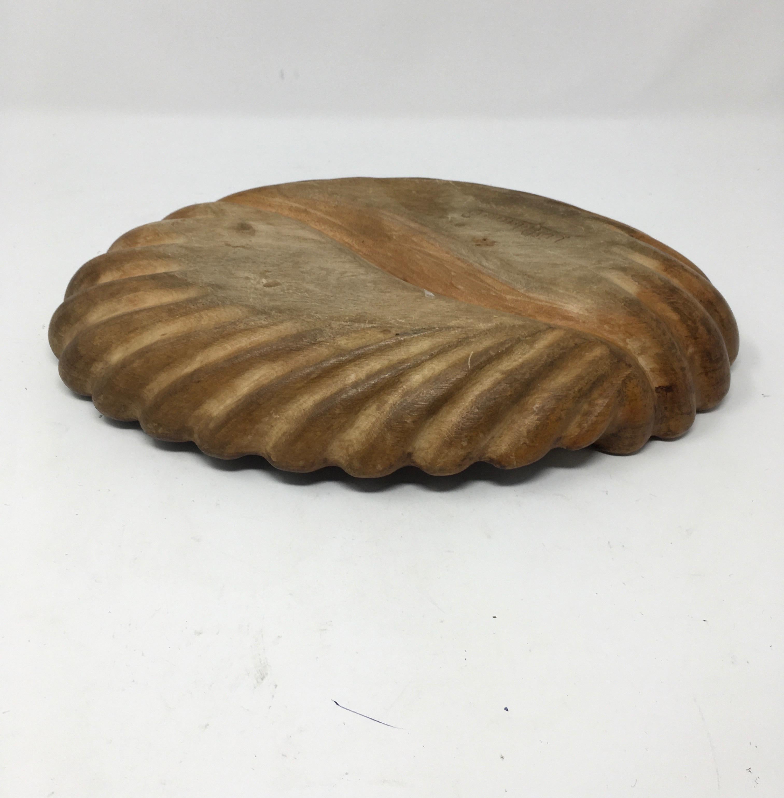 Hand Carved Two Leaf Wooden Bowl In Good Condition In Houston, TX