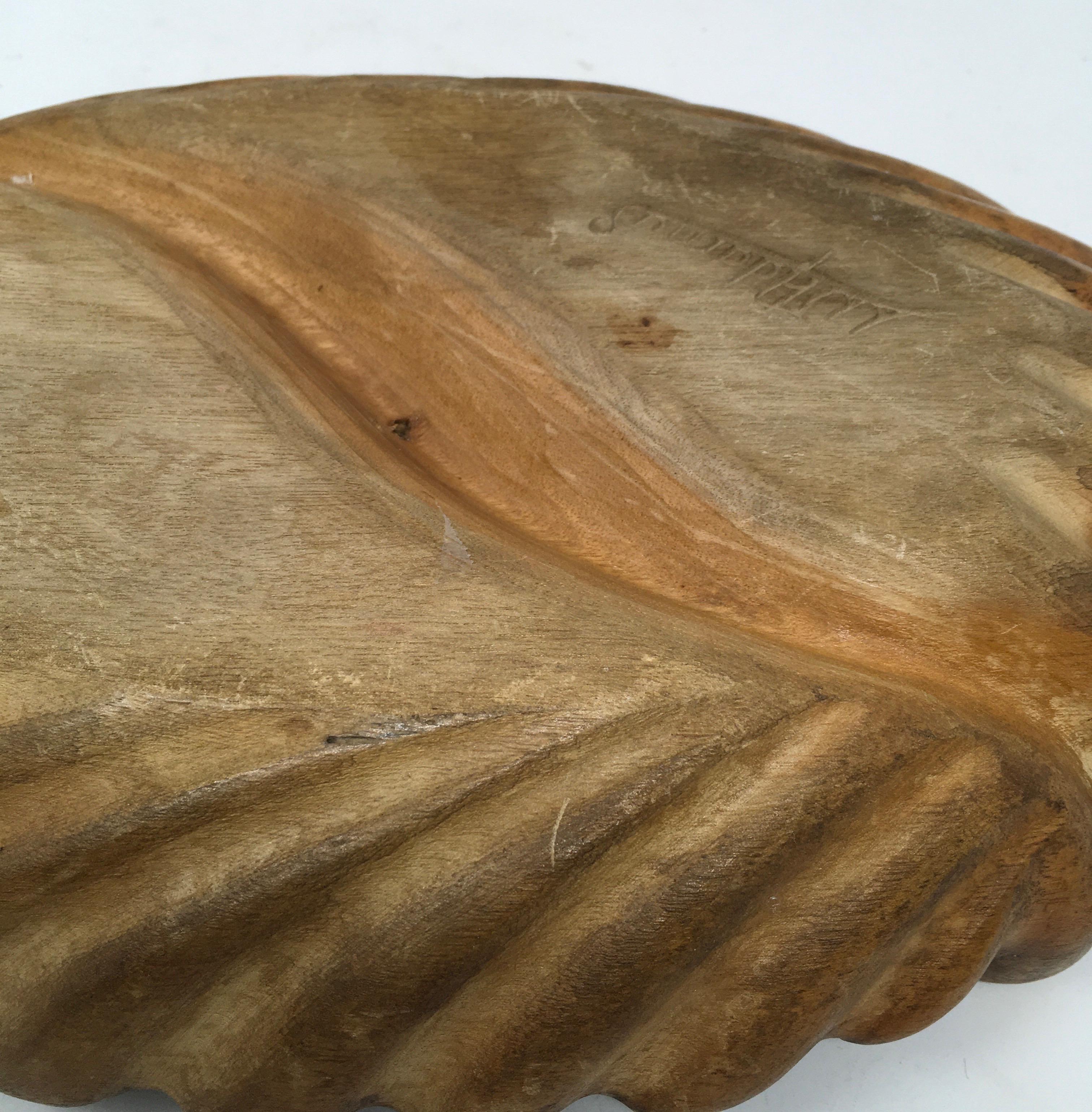Walnut Hand Carved Two Leaf Wooden Bowl