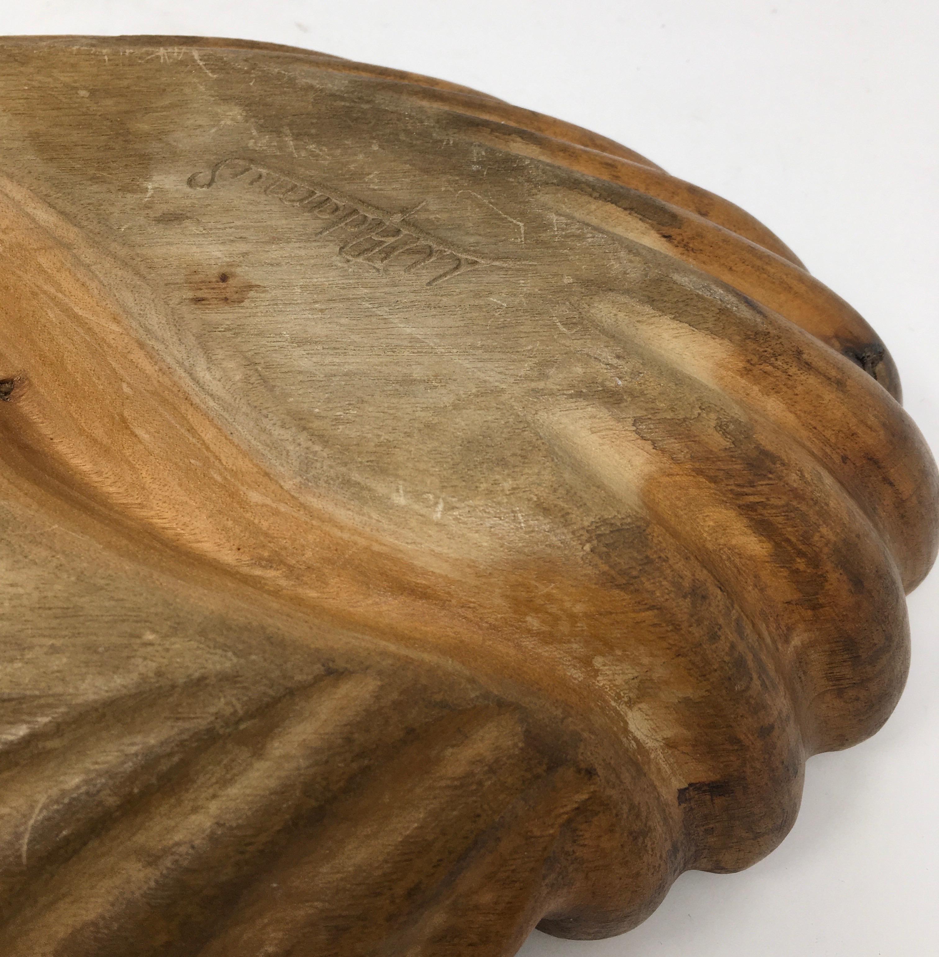 Hand Carved Two Leaf Wooden Bowl 1