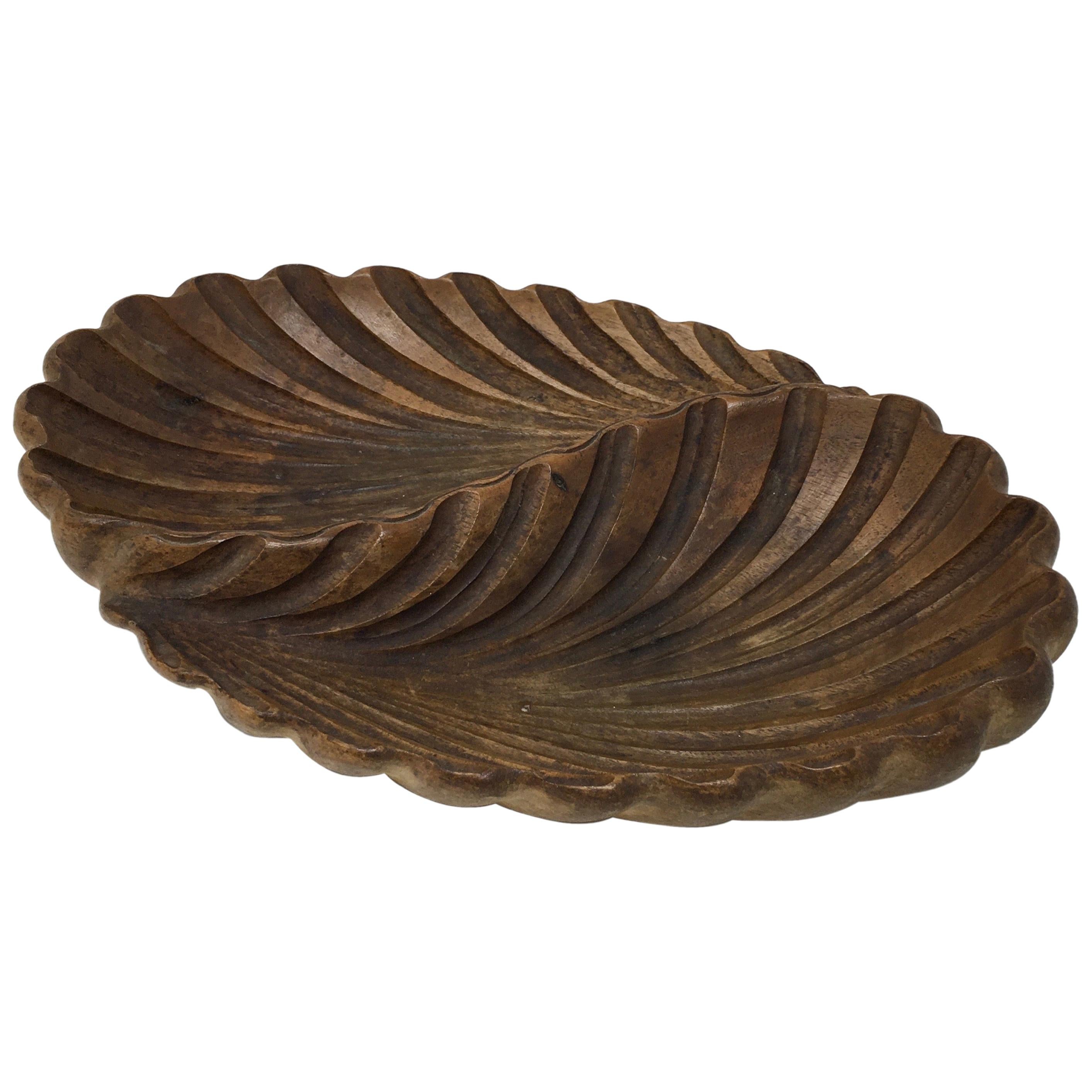 Hand Carved Two Leaf Wooden Bowl