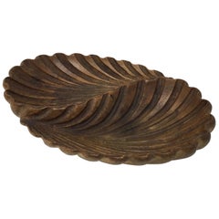 Hand Carved Two Leaf Wooden Bowl