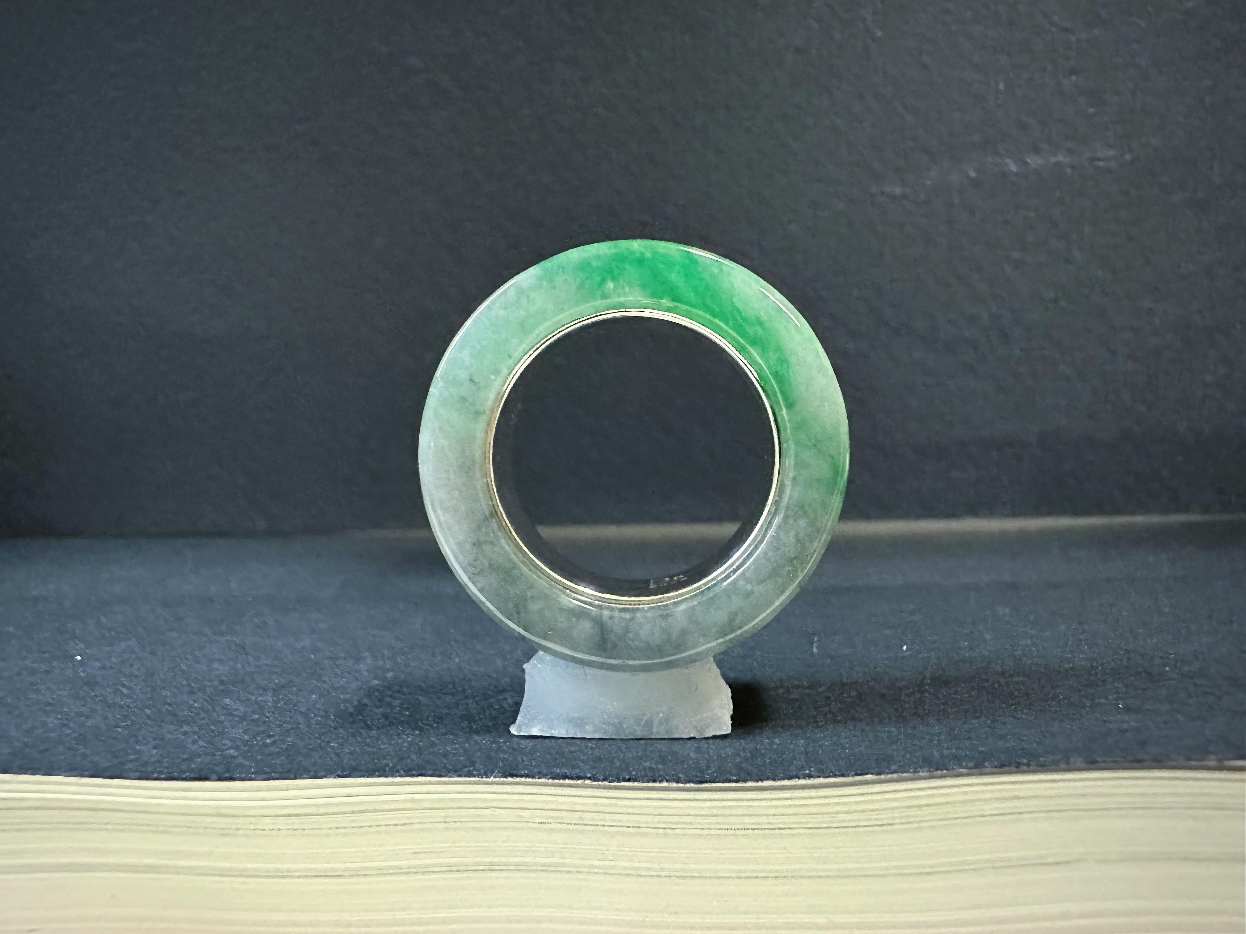 Hand-Carved Type-A Myanmar Jadeite Jade Ring Band For Sale 11