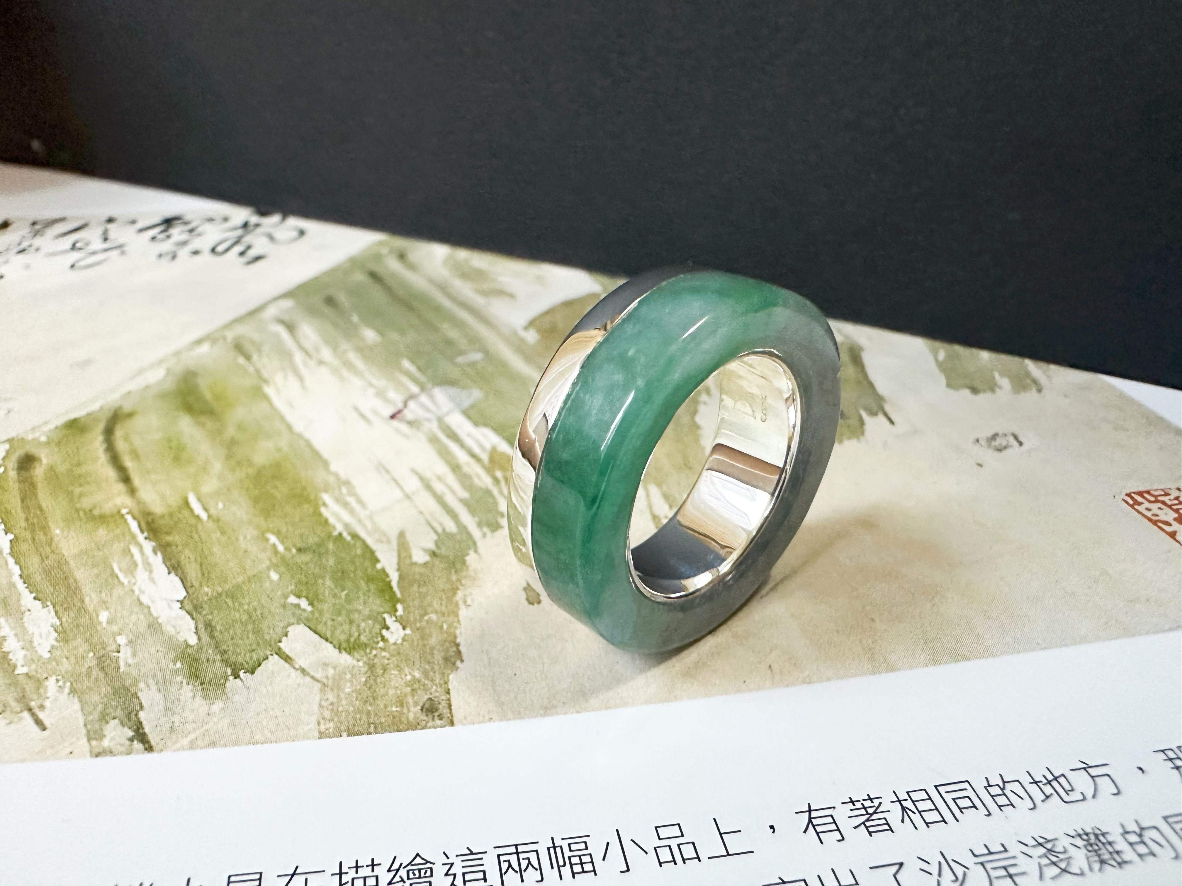 Women's or Men's Hand-Carved Type-A Myanmar Jadeite Jade Ring Band For Sale