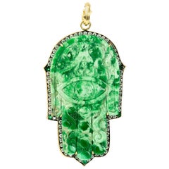 Hand Carved Variscite Hamsa Pendant