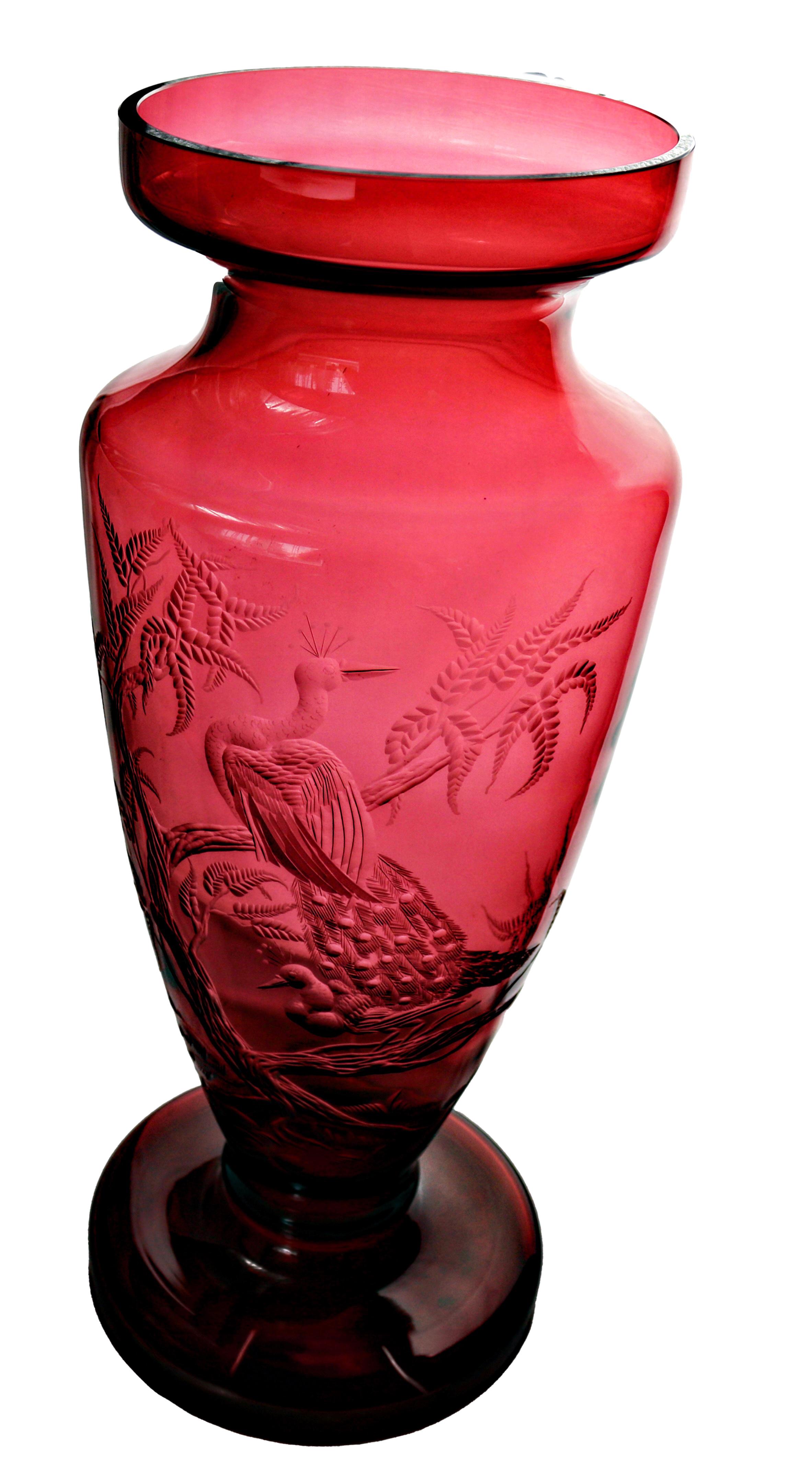 Art Glass Hand Carved Vase, 1970s For Sale