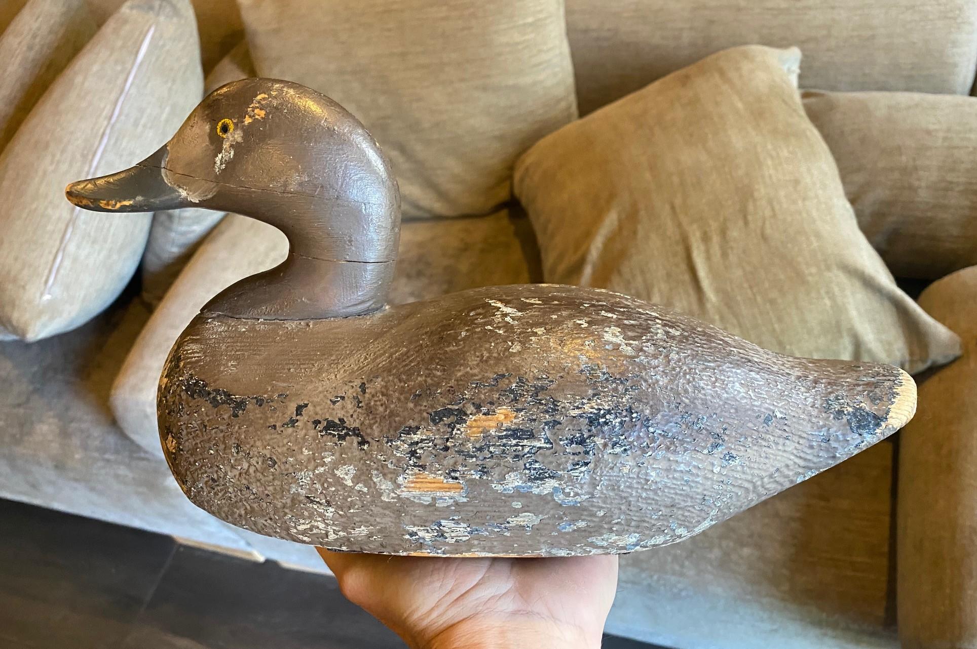 Sculpture en bois antique sculptée à la main canard colvert début 20ème siècle en vente 7