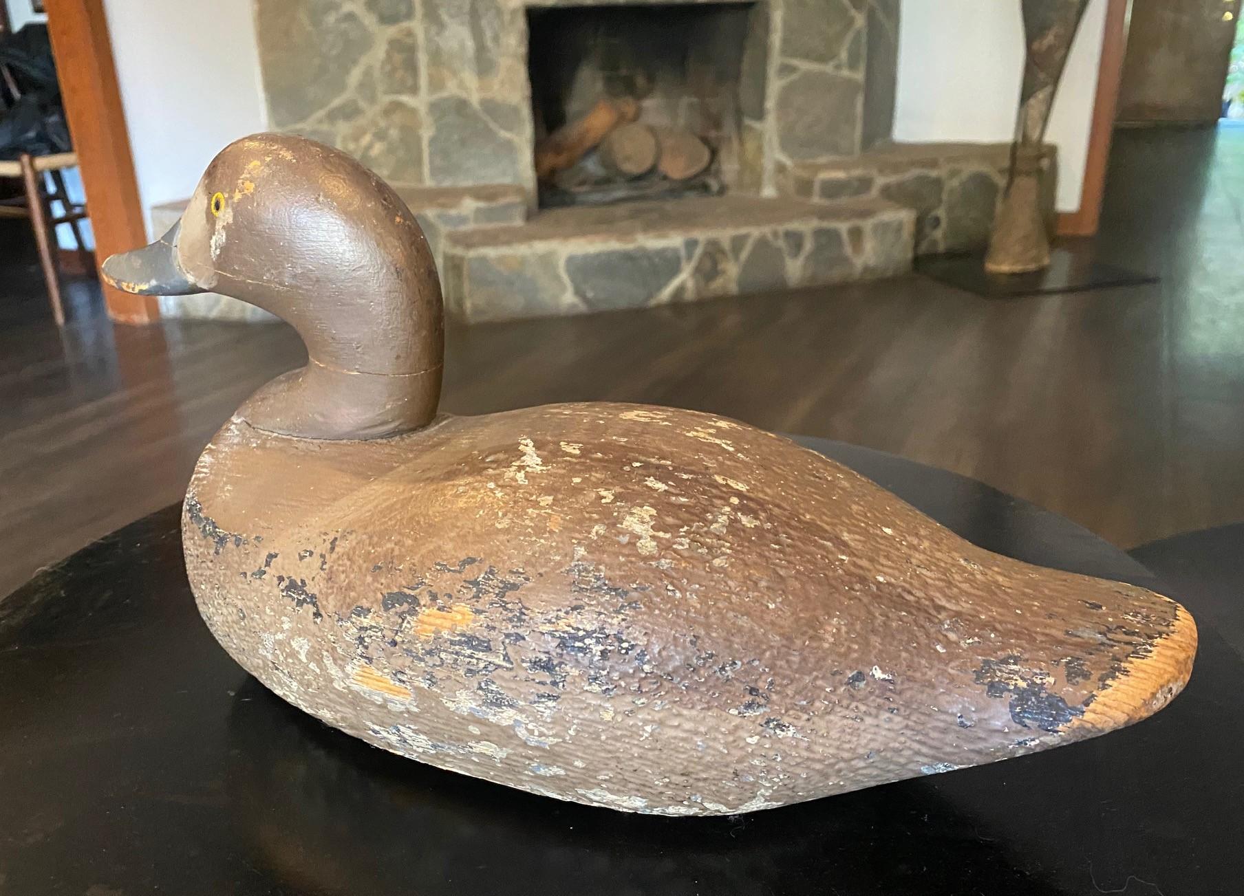 Sculpture en bois antique sculptée à la main canard colvert début 20ème siècle en vente 1