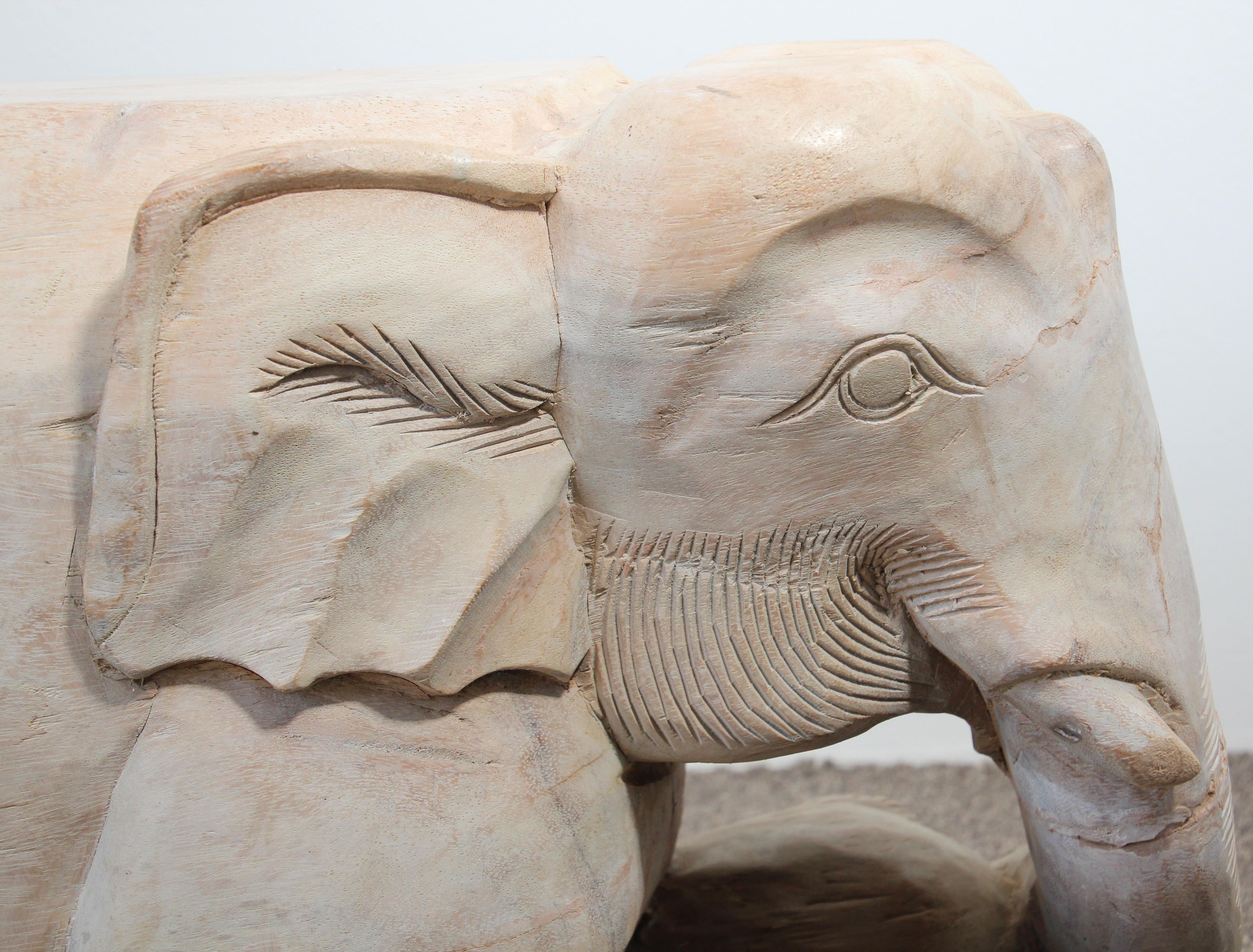 Hand-Carved Vintage Asian Elephant Wooden Side Table Stools 5