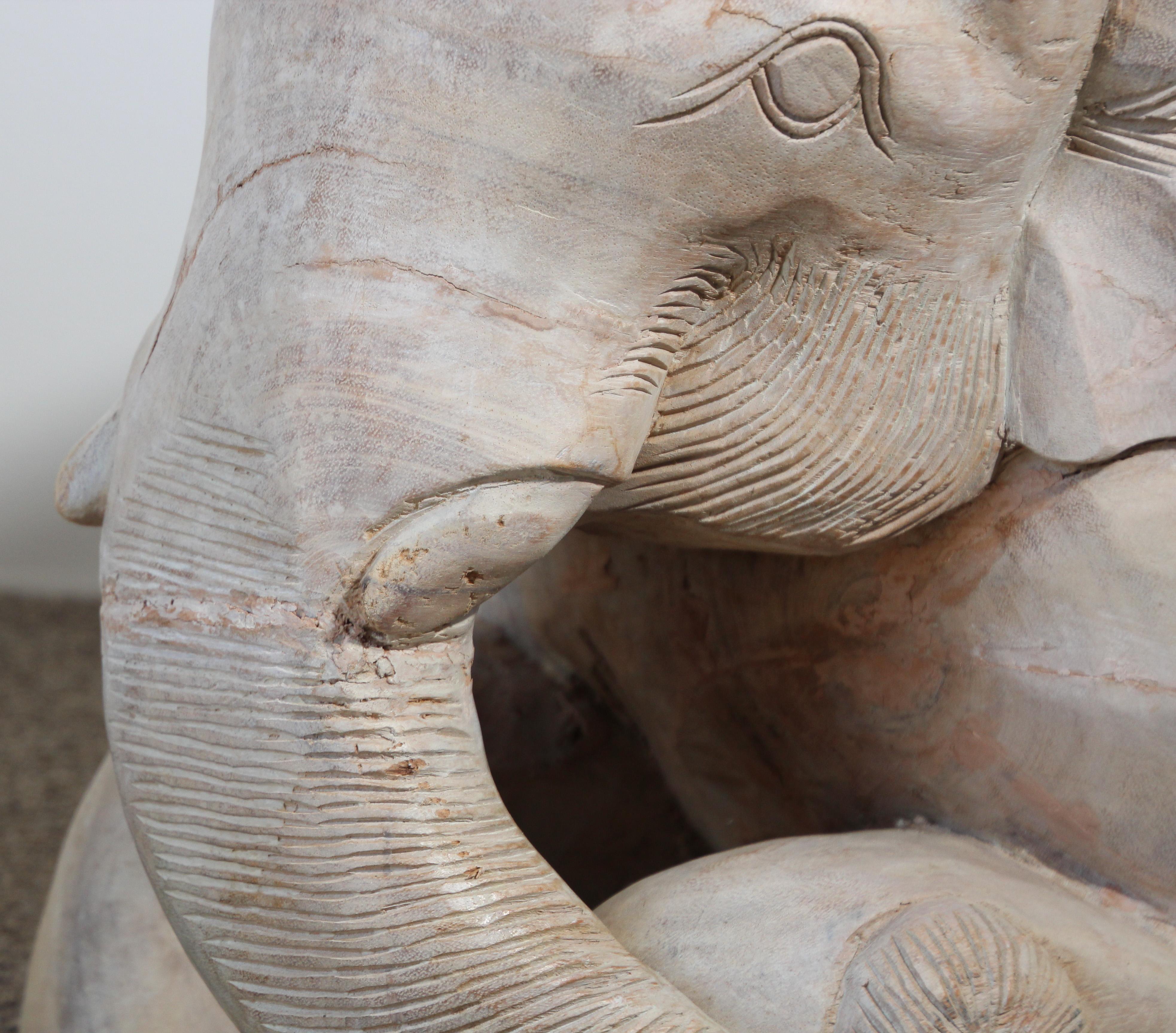 Hand-Carved Vintage Asian Elephant Wooden Side Table Stools 13